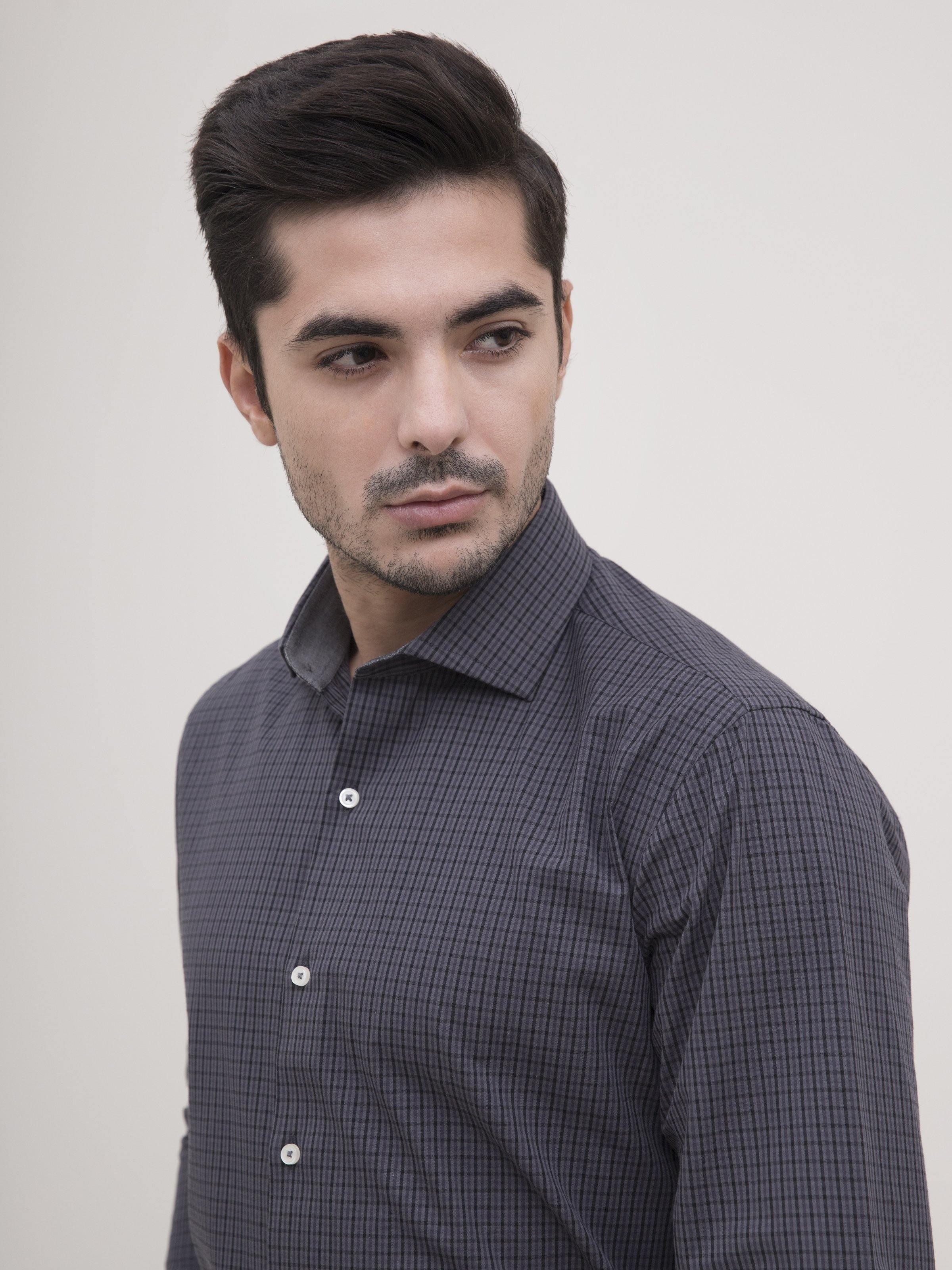 SEMI FORMAL SHIRT FULL SLEEVE GREY BLACK - Image 2