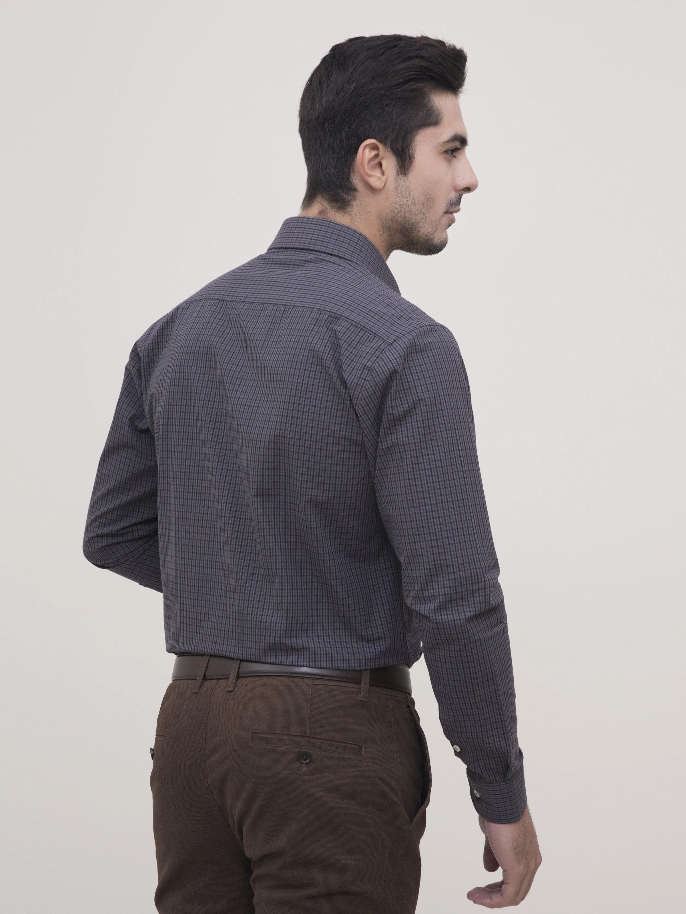 SEMI FORMAL SHIRT FULL SLEEVE GREY BLACK - Image 3