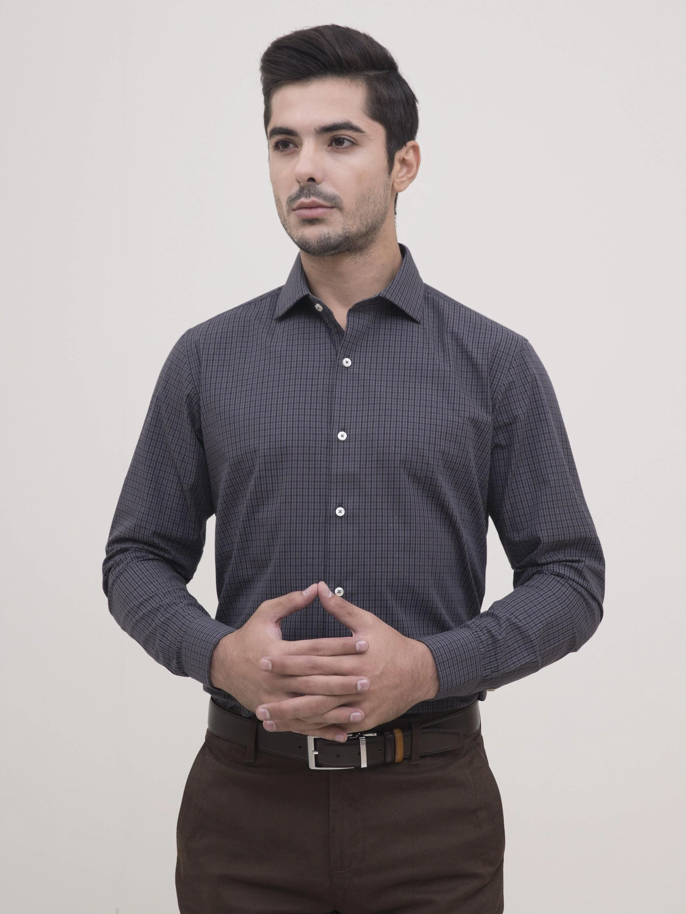 SEMI FORMAL SHIRT FULL SLEEVE GREY BLACK - Image 4