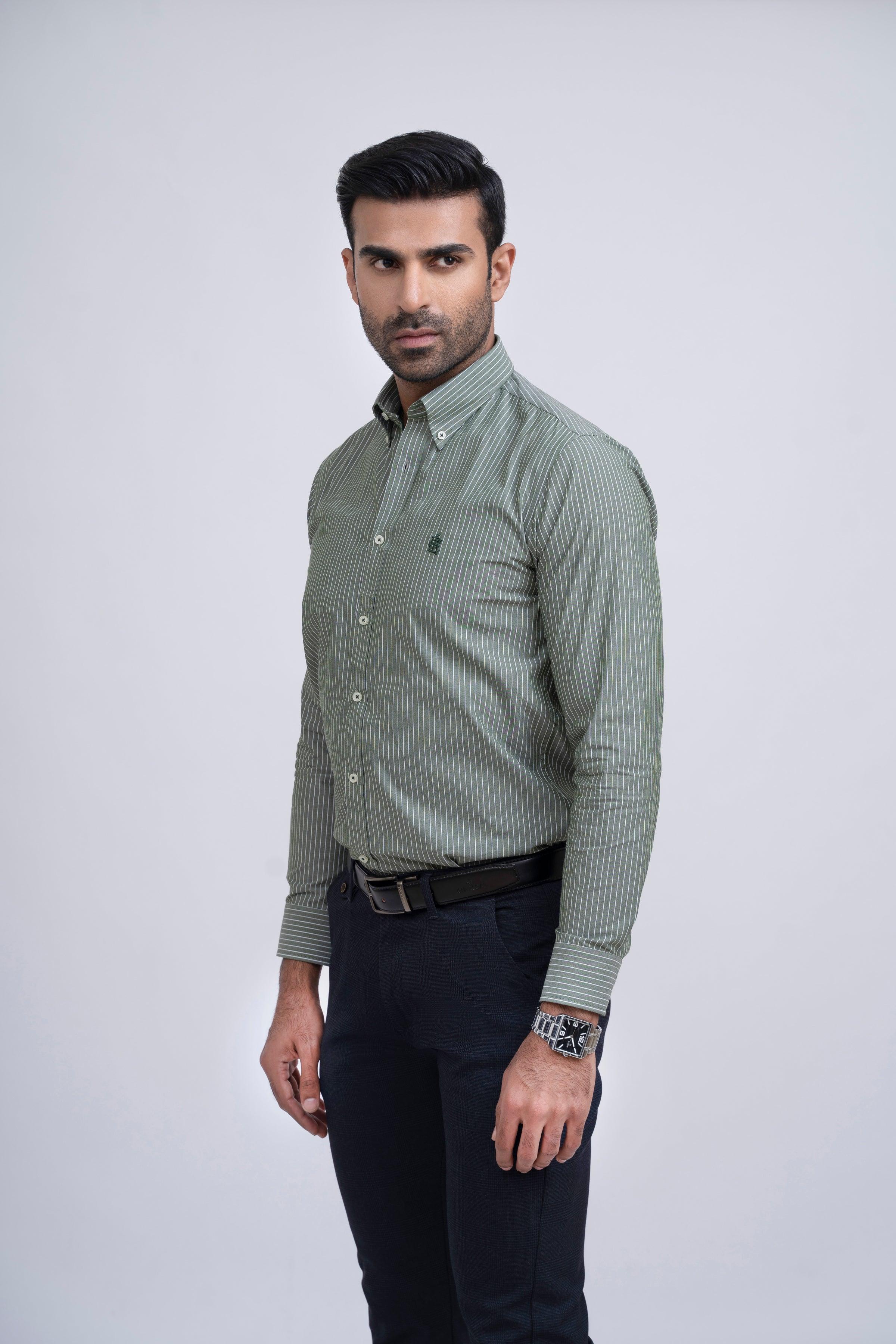 SEMI FORMAL SHIRT GREEN WHITE - Image 3