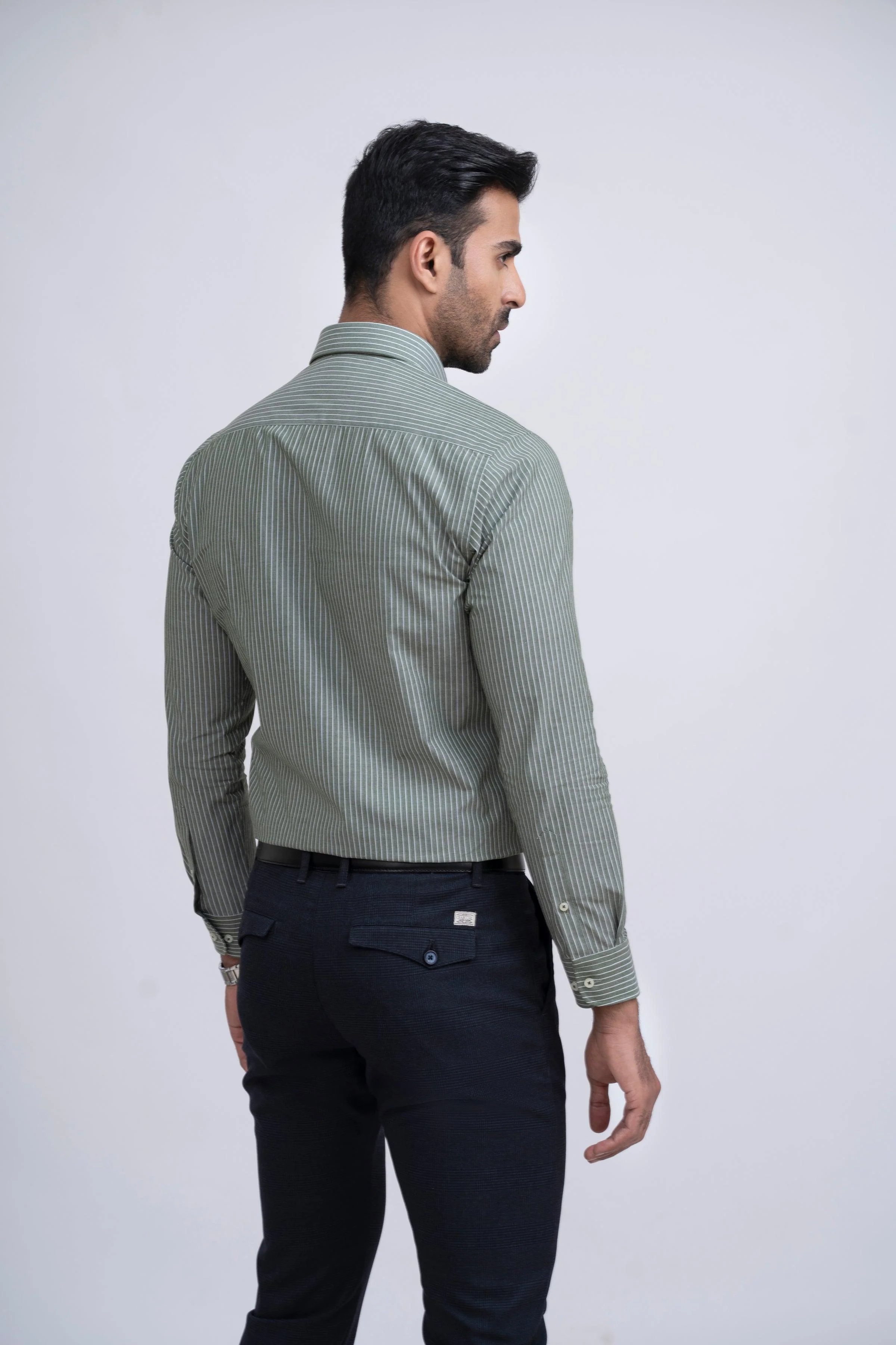 SEMI FORMAL SHIRT GREEN WHITE - Image 4