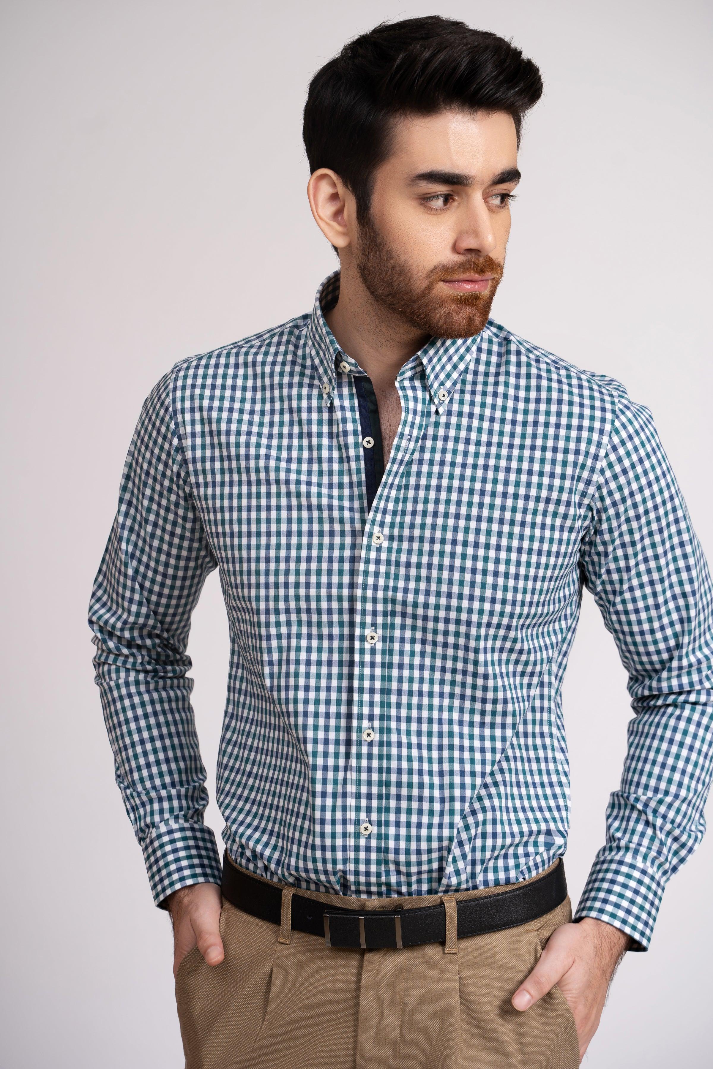 SEMI FORMAL SHIRT GREEN WHITE CHECK - Image 4