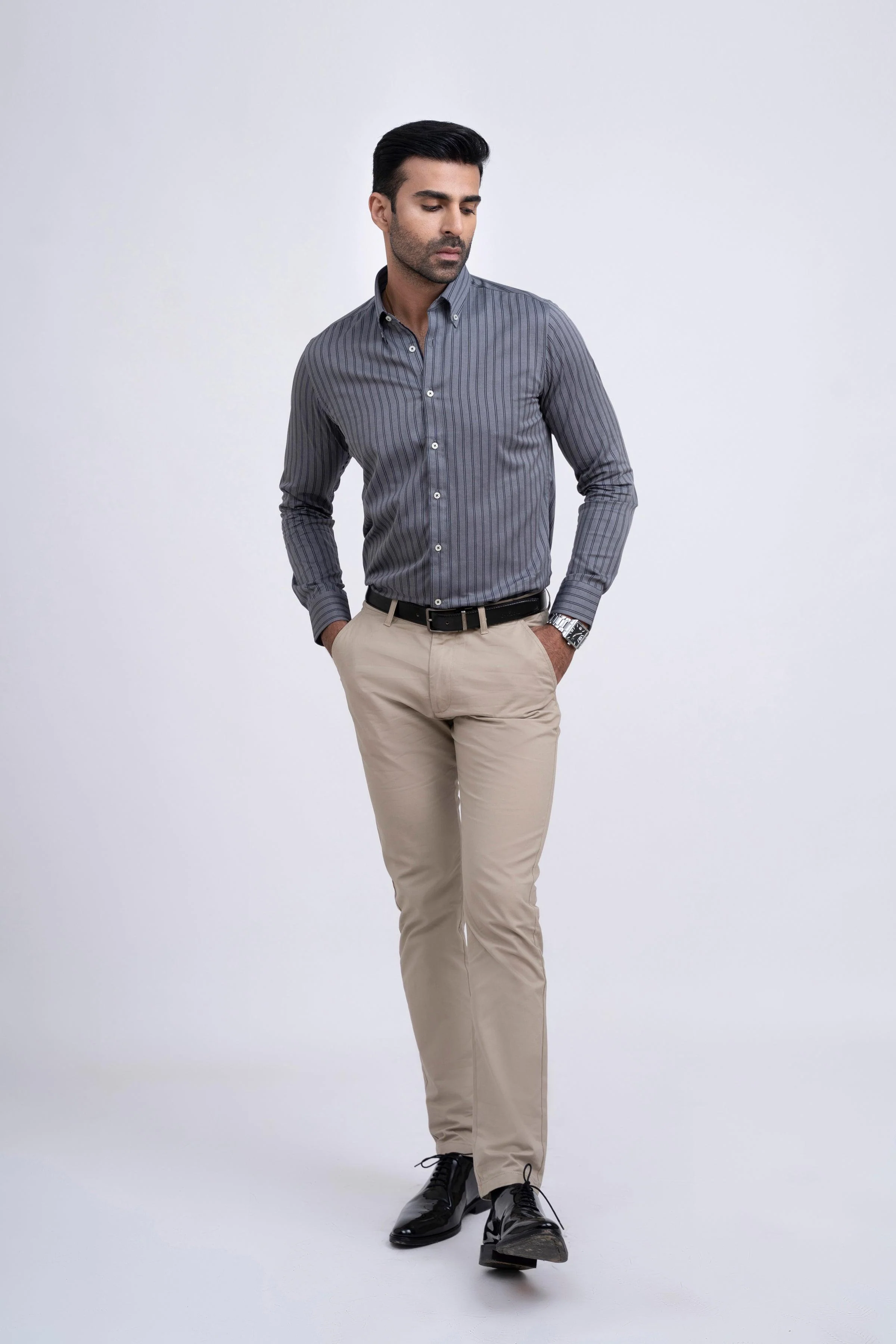 SEMI FORMAL SHIRT GREY BLACK LINE - Image 2