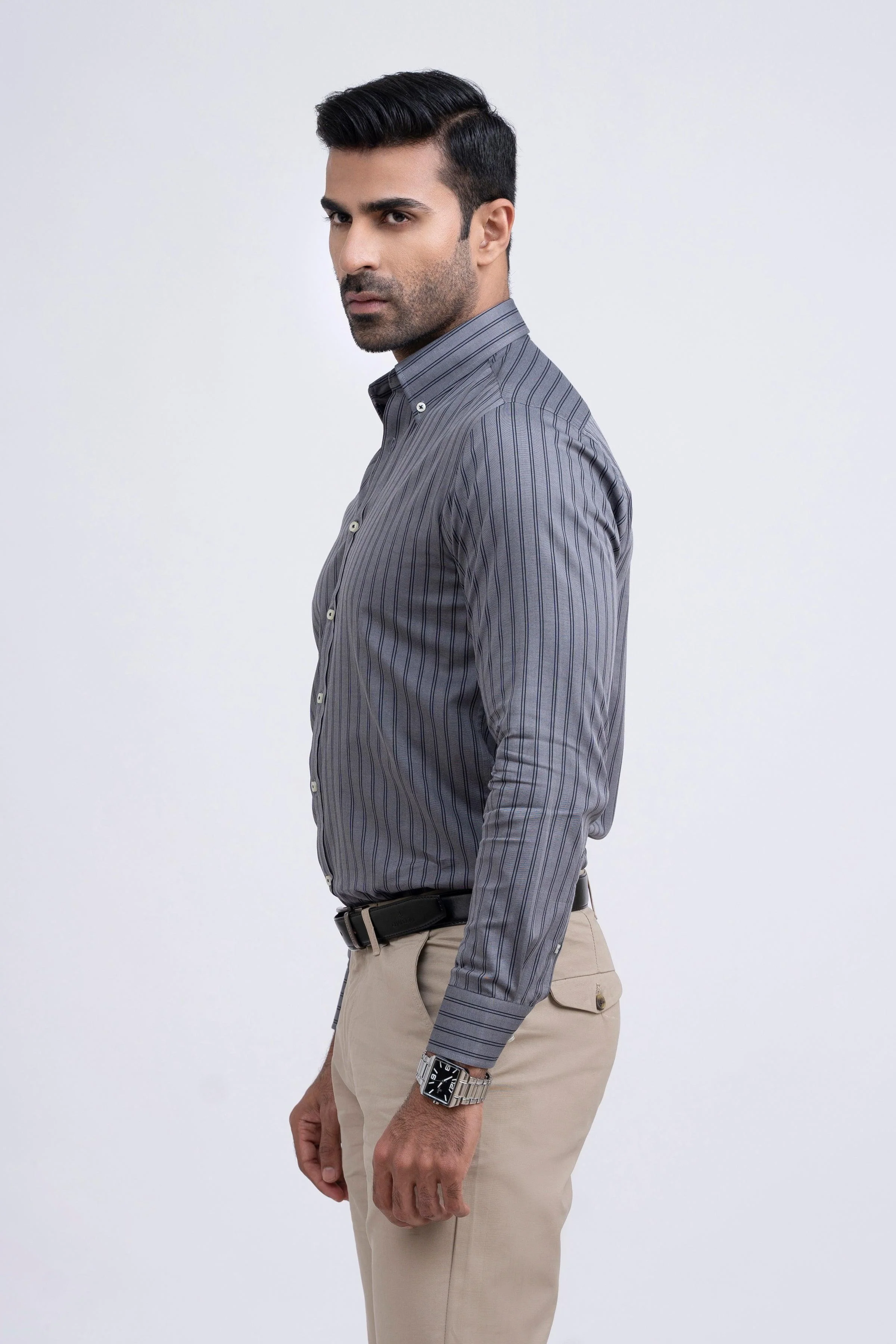 SEMI FORMAL SHIRT GREY BLACK LINE - Image 3