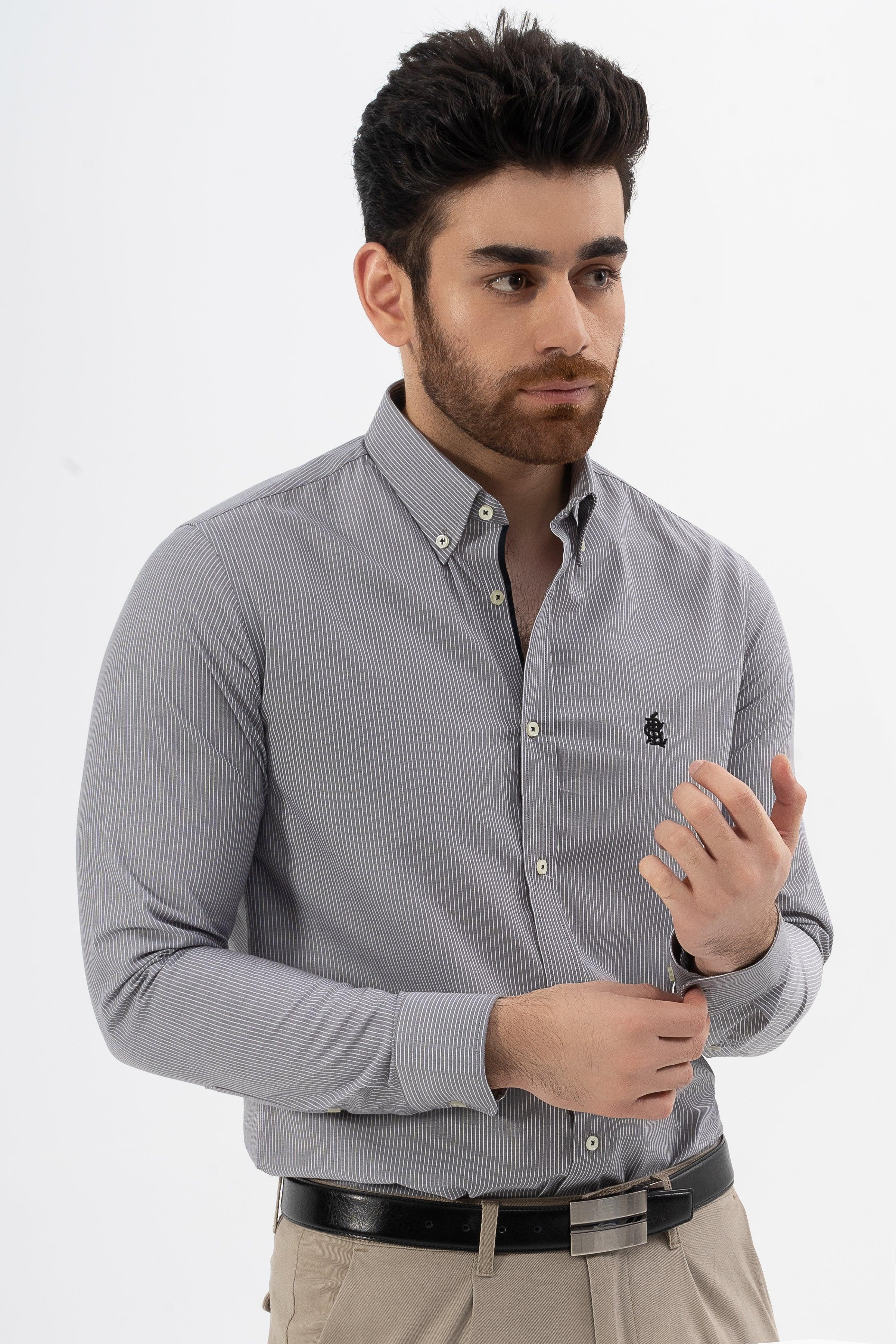 SEMI FORMAL SHIRT GREY WHITE LINE - Image 2