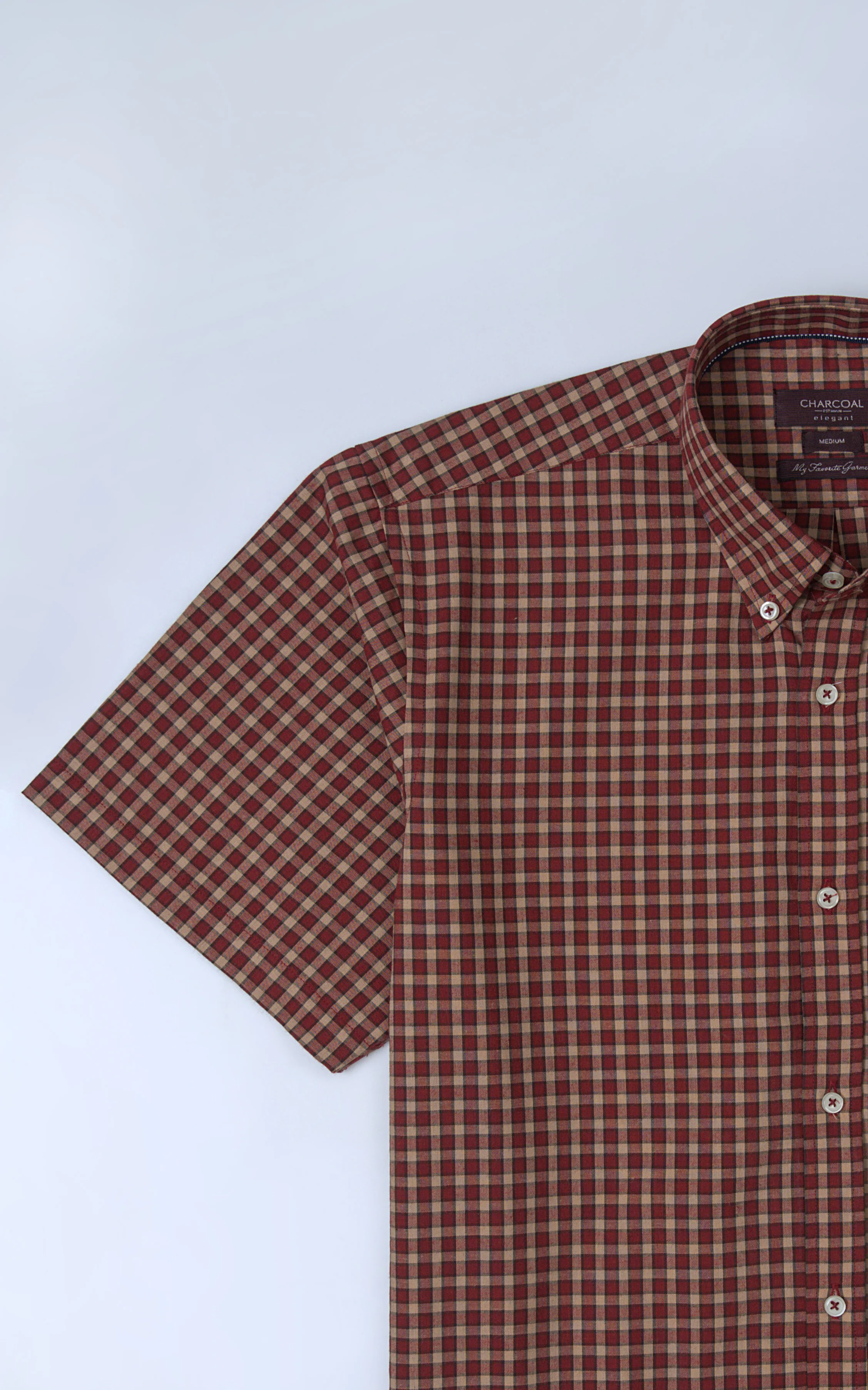 SEMI FORMAL SHIRT HALF SLEEVE MAROON CHECK - Image 4