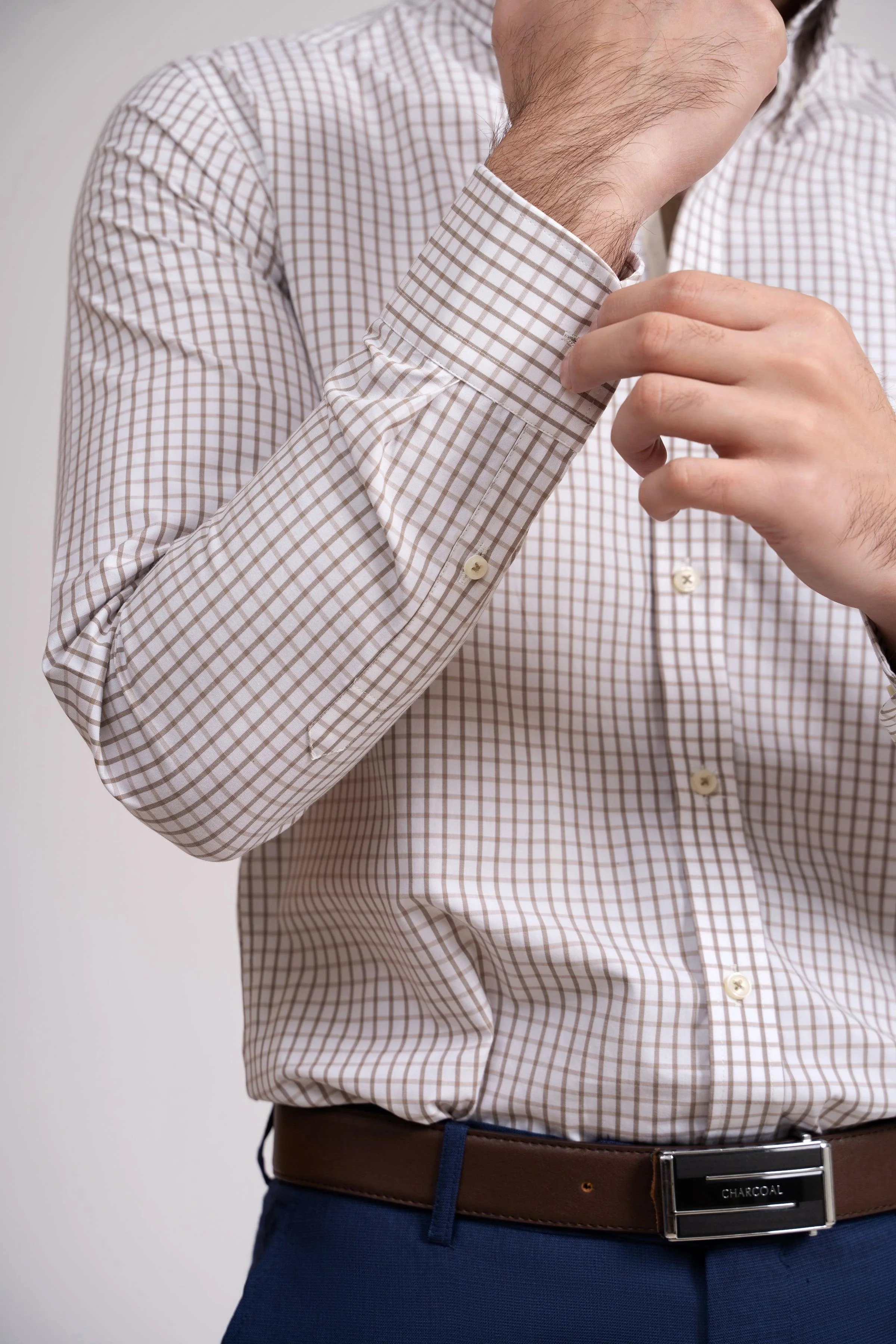 SEMI FORMAL SHIRT KHAKI & OFF WHITE - Image 5