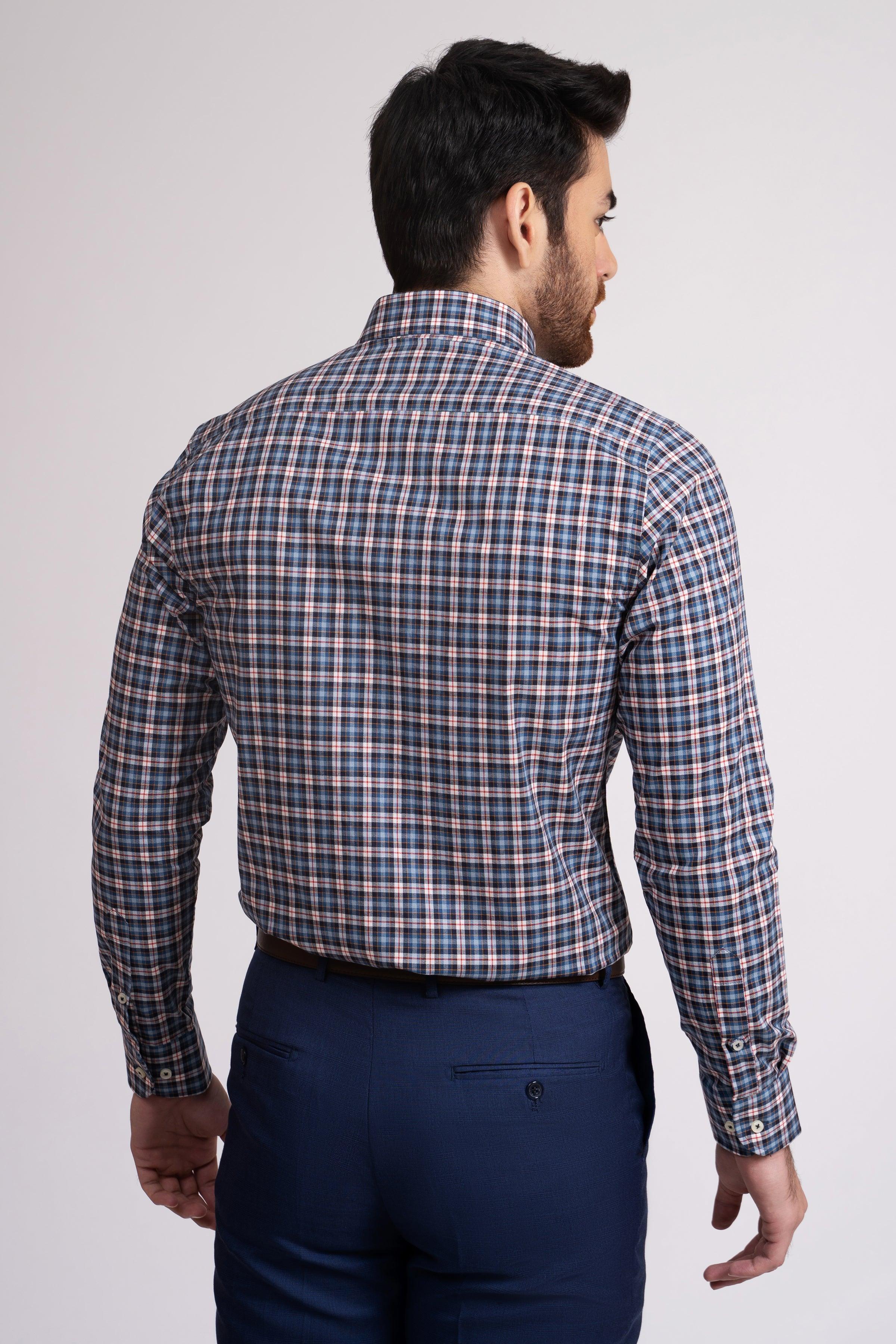 SEMI FORMAL SHIRT NAVY PLAID CHECK - Image 3