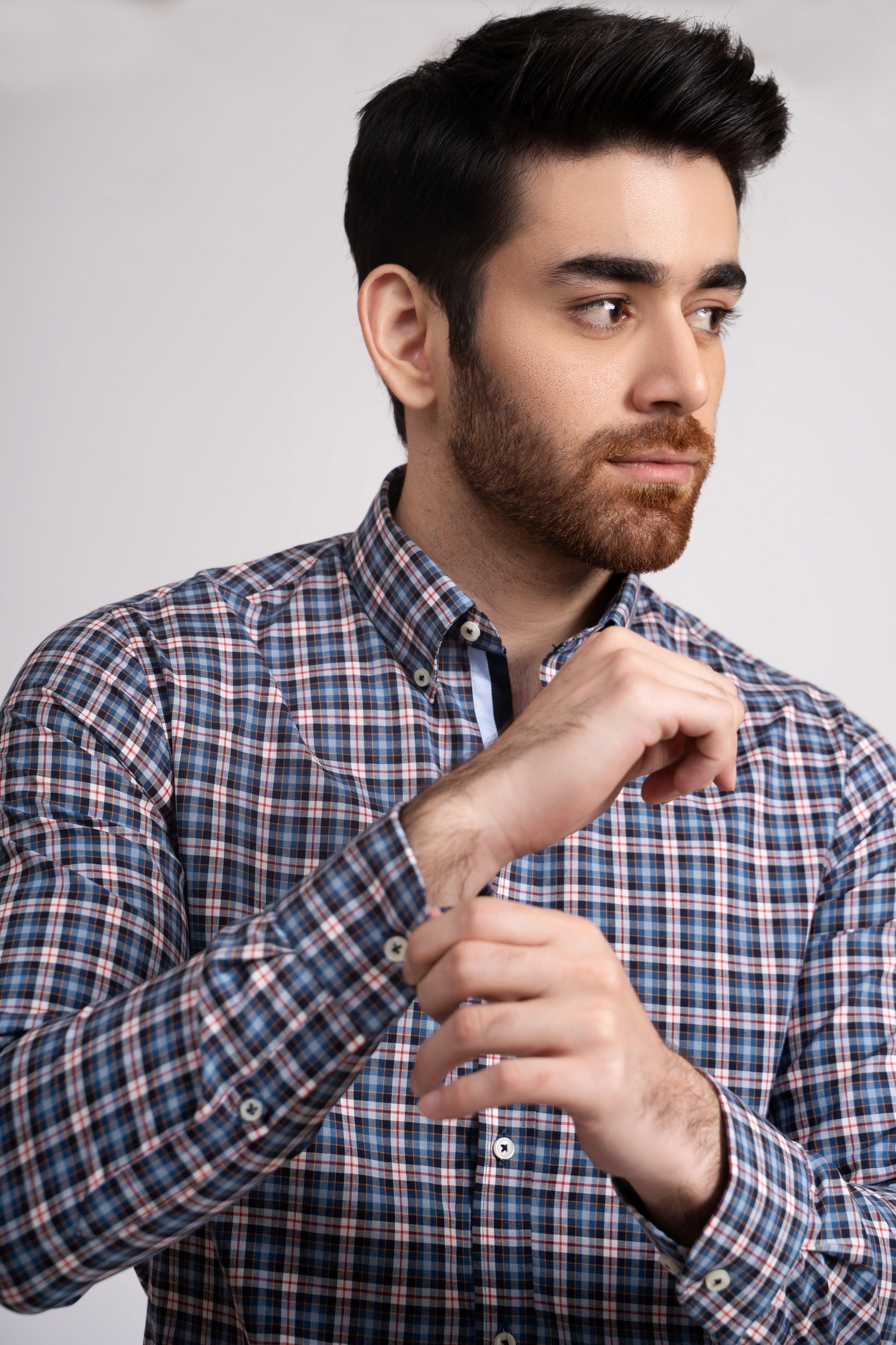 SEMI FORMAL SHIRT NAVY PLAID CHECK - Image 5