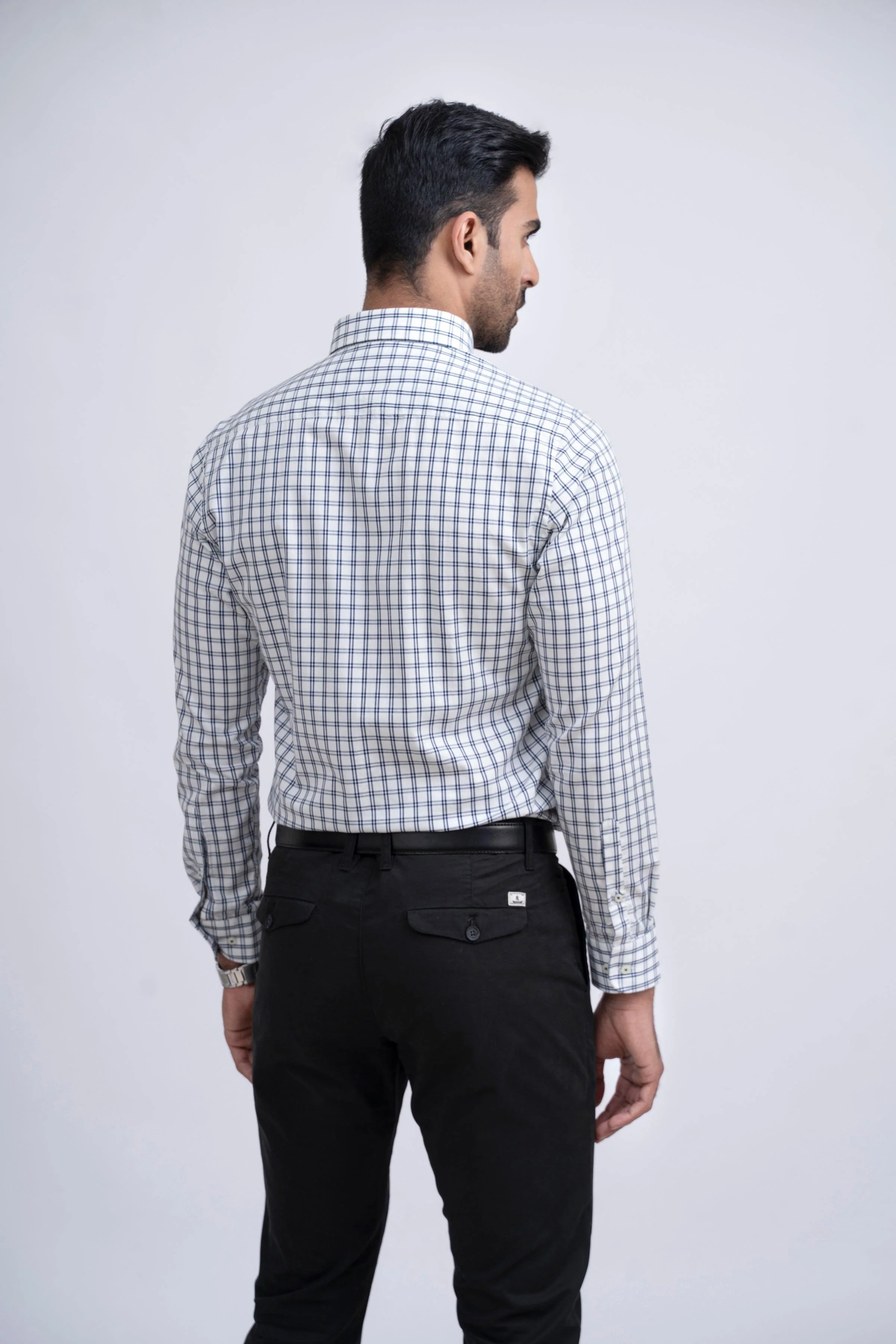 SEMI FORMAL SHIRT OFF WHITE WITH NAVY CHECK - Image 4