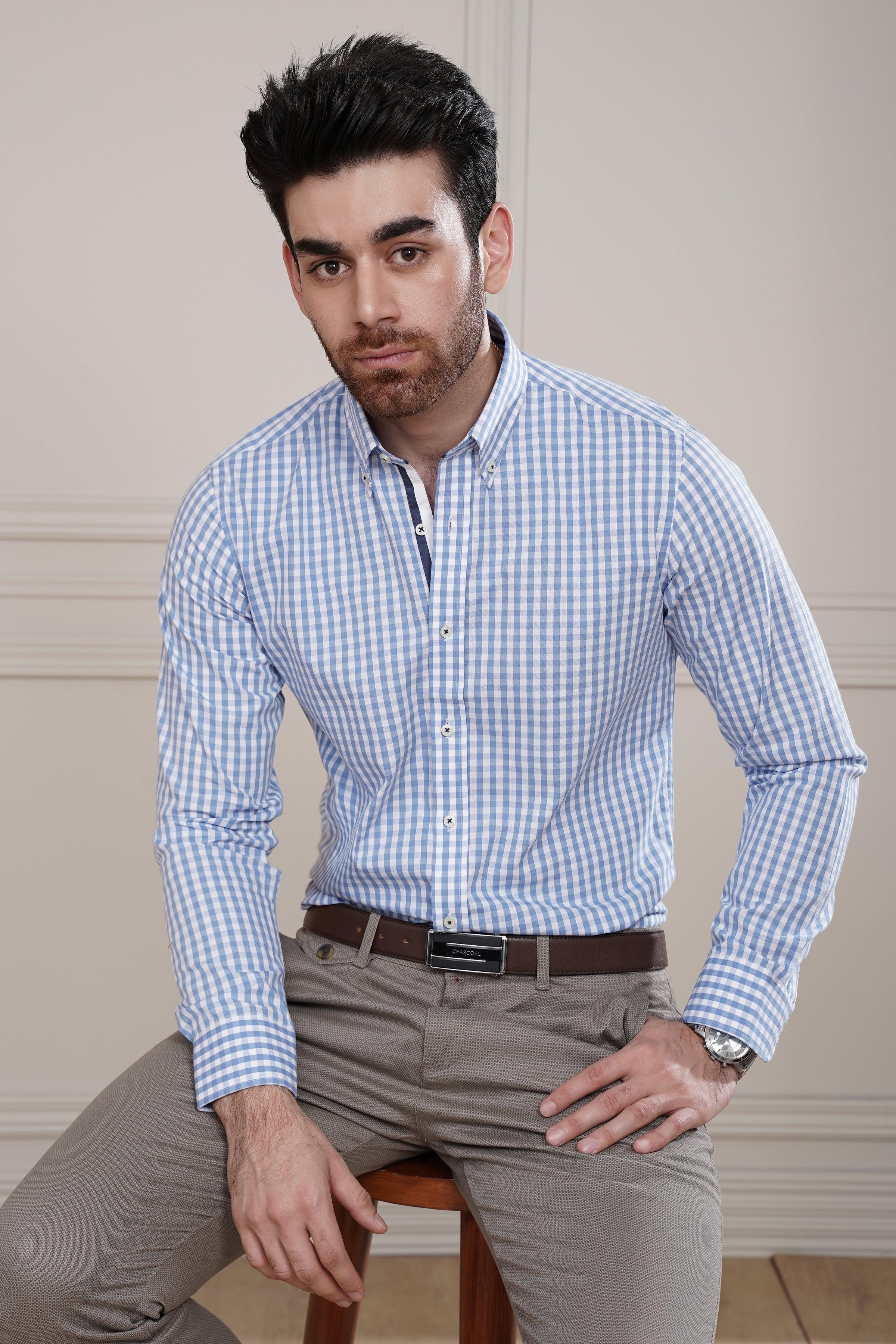 SEMI FORMAL SHIRT SKY WHITE LINE