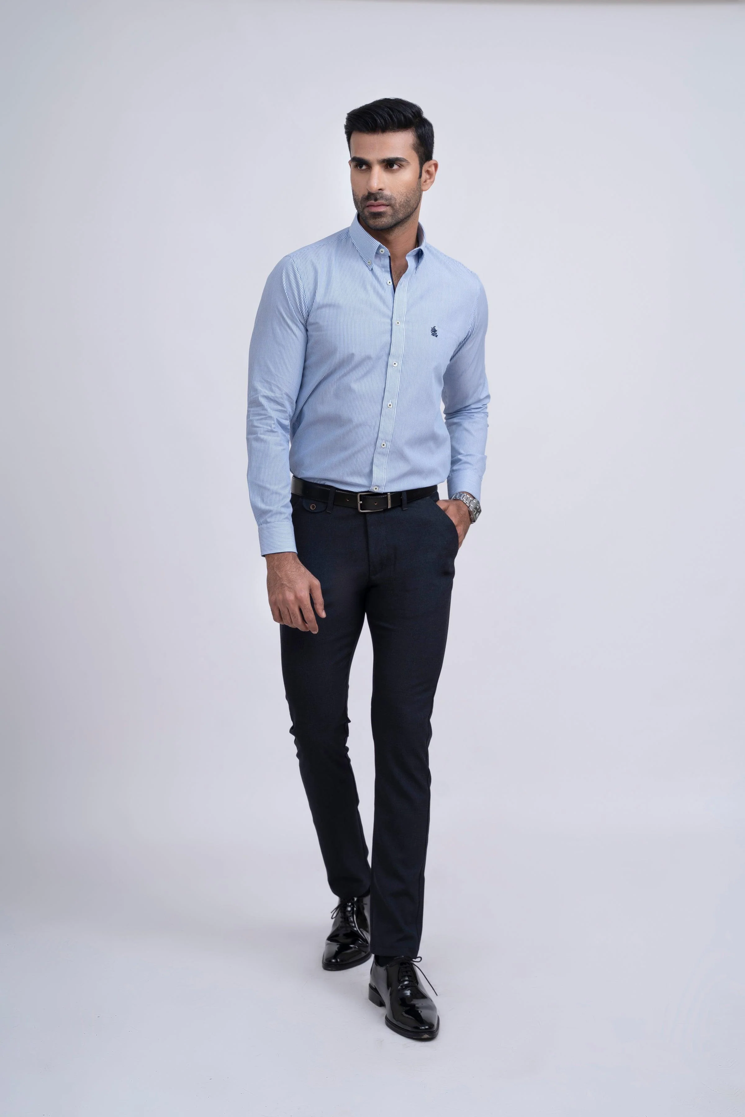 SEMI FORMAL SHIRT WHITE BLUE LINE - Image 2