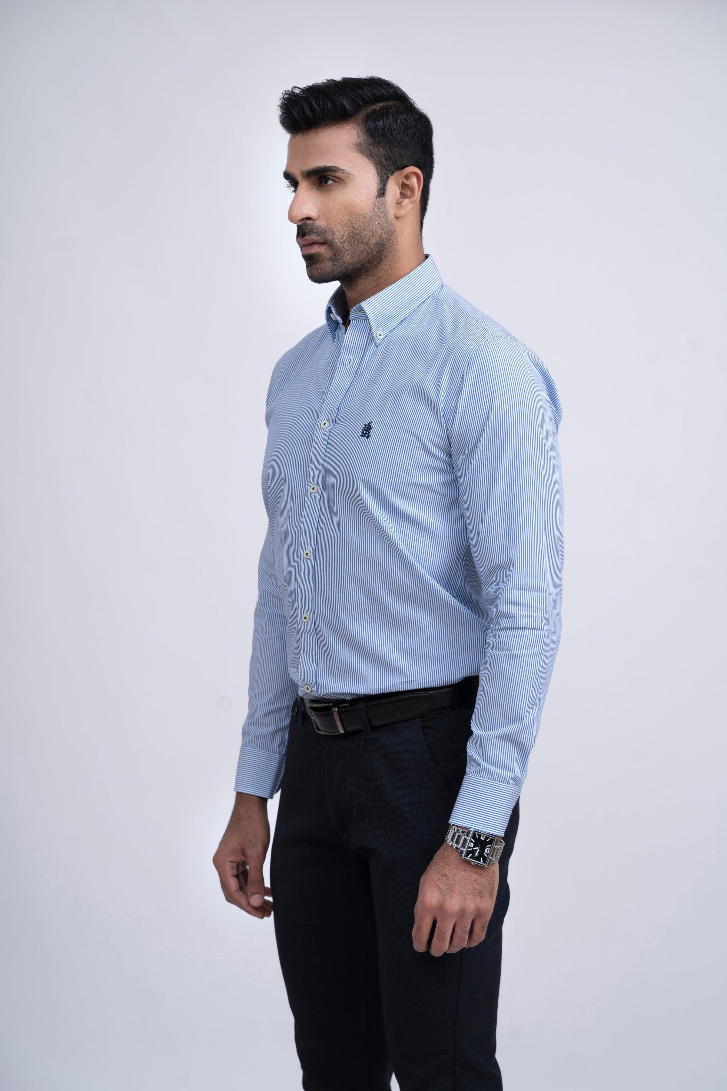 SEMI FORMAL SHIRT WHITE BLUE LINE - Image 3