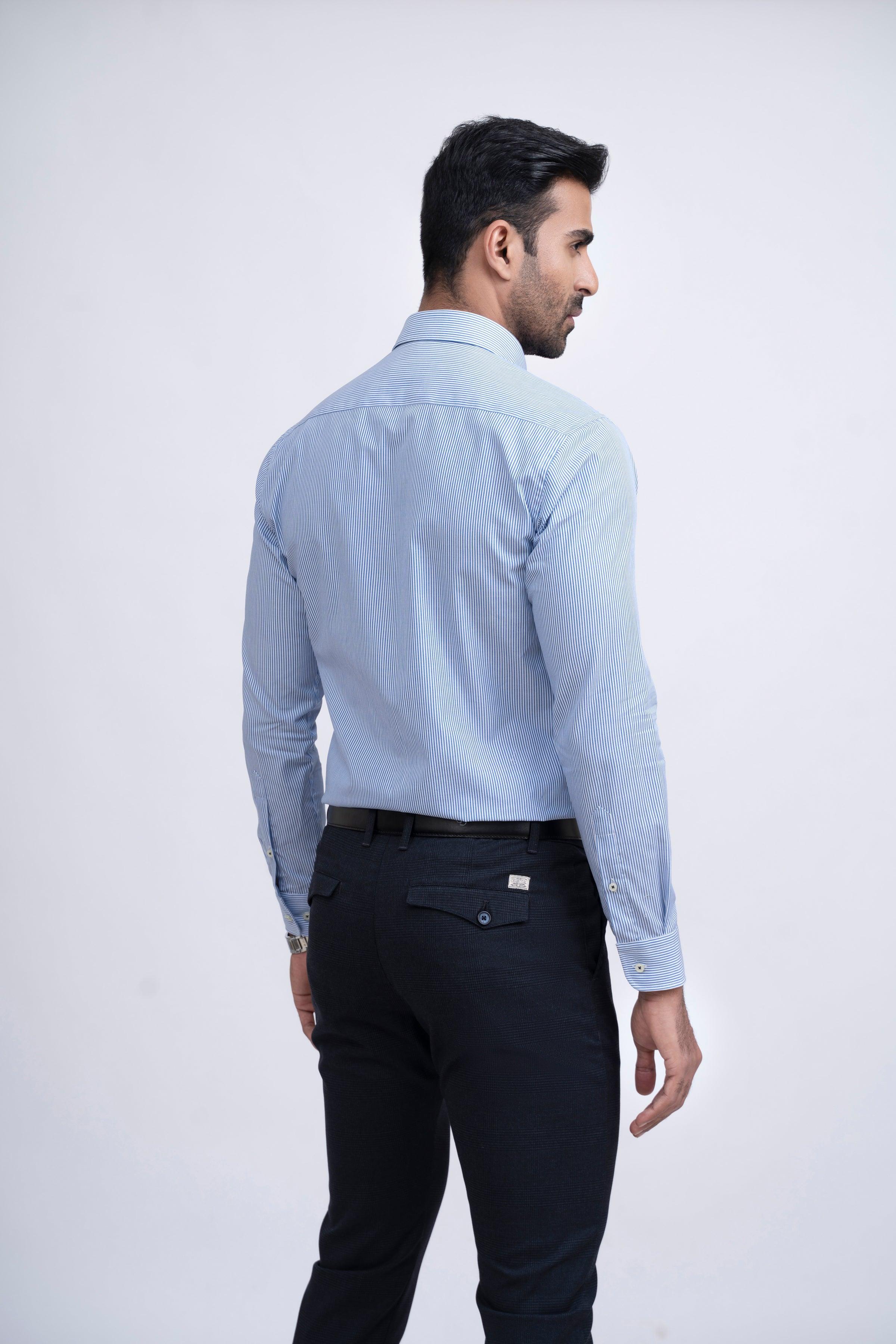 SEMI FORMAL SHIRT WHITE BLUE LINE - Image 4