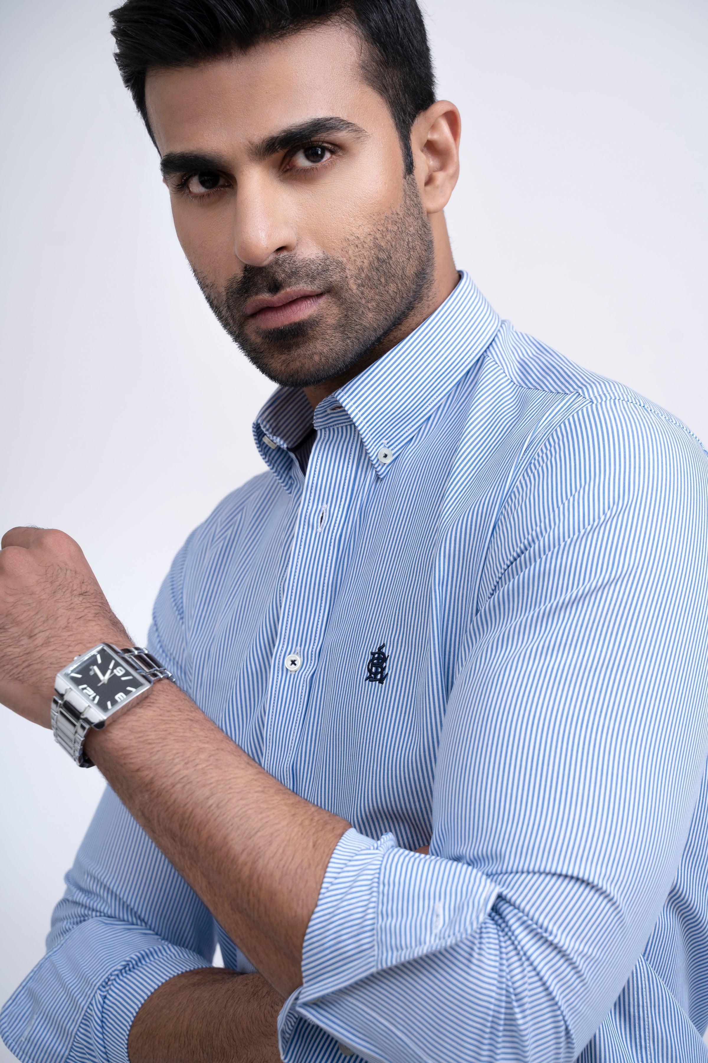 SEMI FORMAL SHIRT WHITE BLUE LINE - Image 5