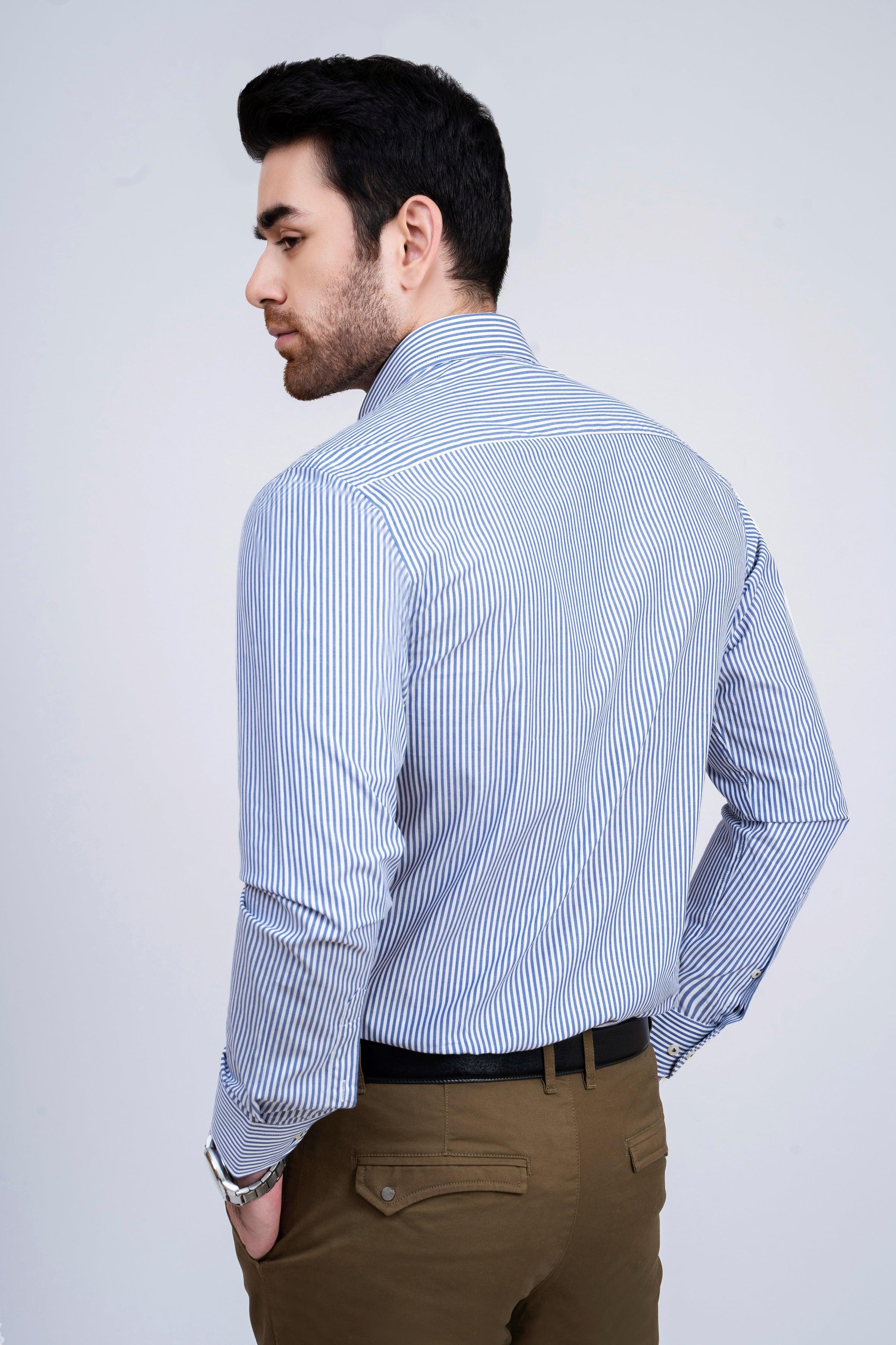 SEMI FORMAL SHIRT WHITE BLUE LINE - Image 5