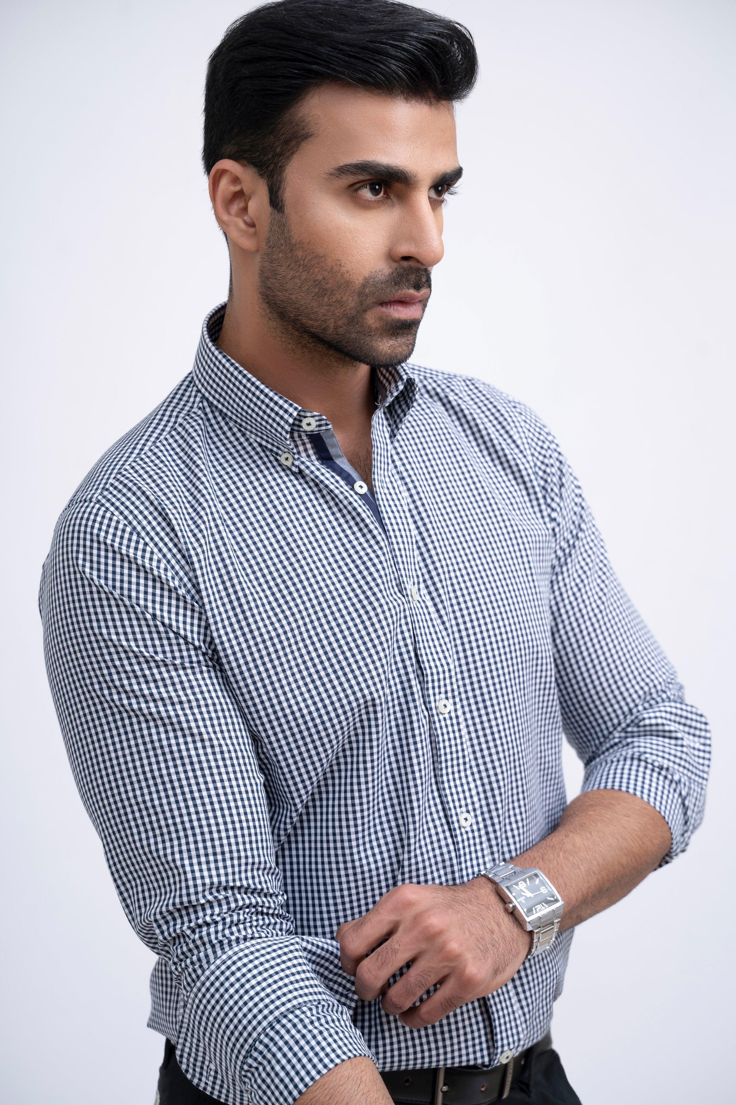 SEMI FORMAL SHIRT WHITE NAVY CHECK - Image 5