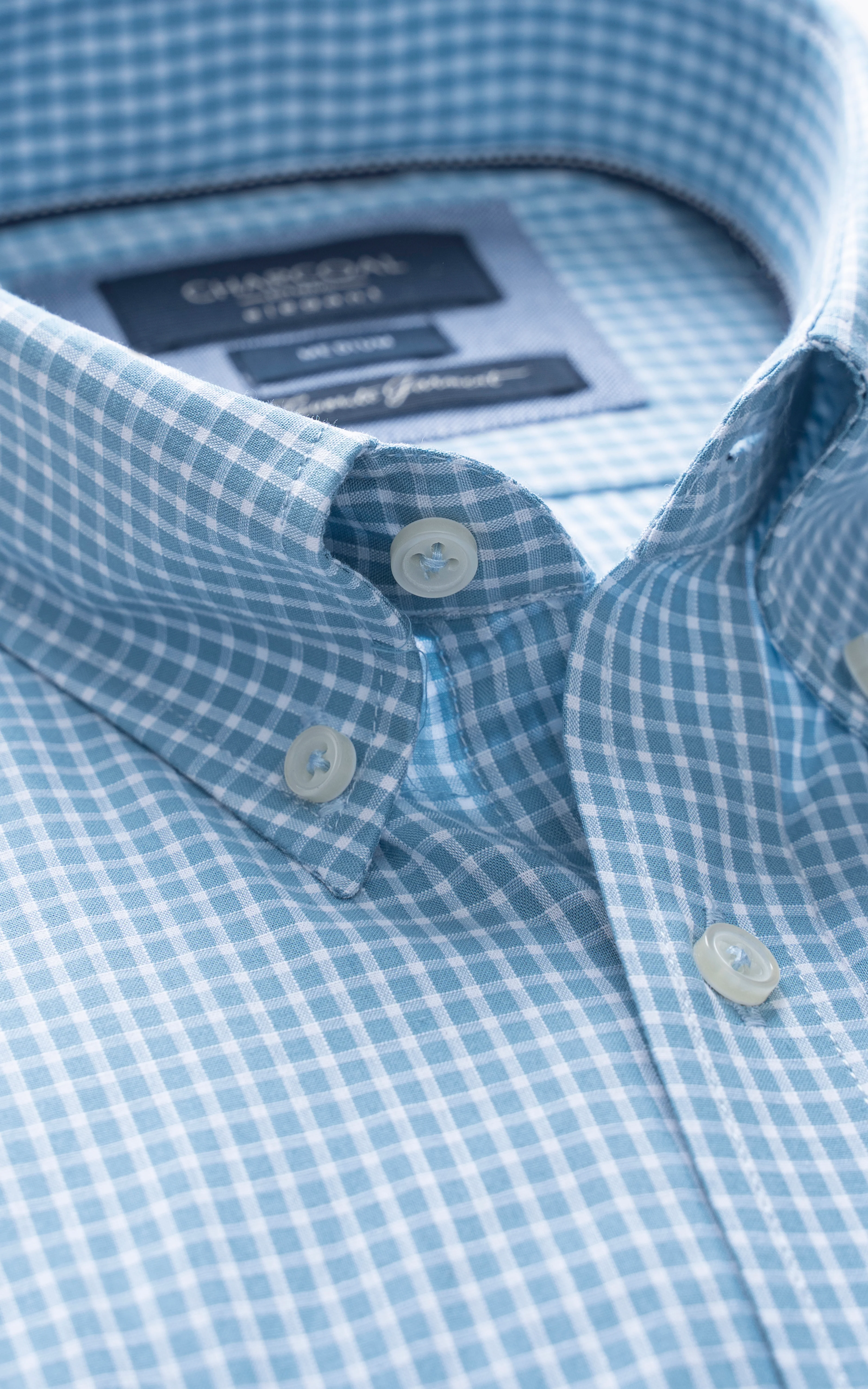 SEMI FORMAL SMART FIT CHECKED SHIRT SEA GREEN - Image 2