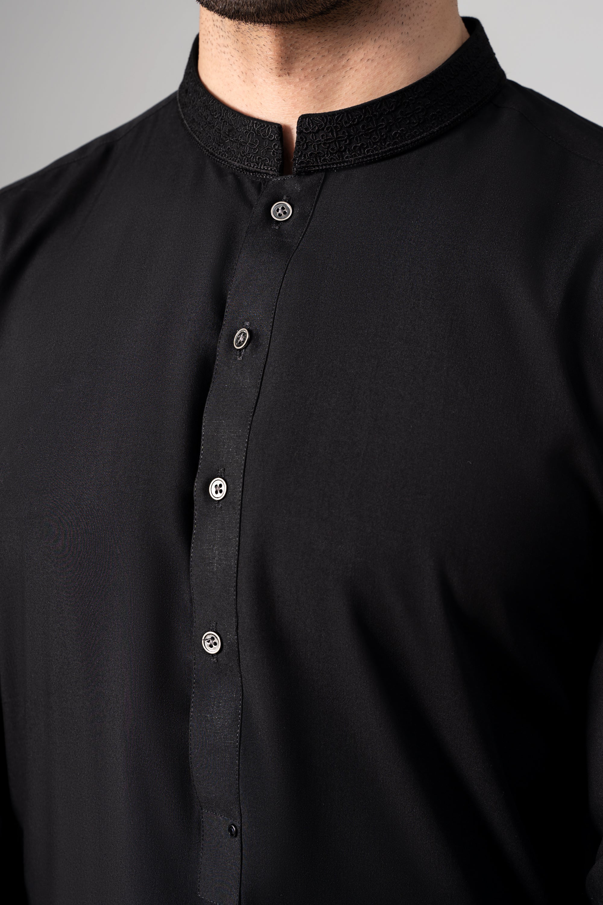EMBROIDERED - Wash & Wear KAMEEZ SHALWAR BLACK - Image 5