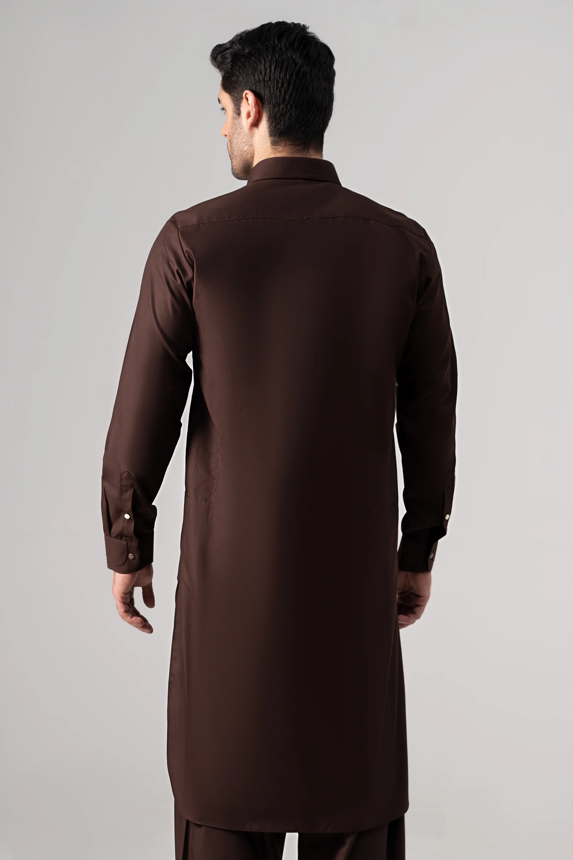 Wash & Wear Kameez Shalwar - SIGNATURE COLLECTION  DARK BROWN - Image 4