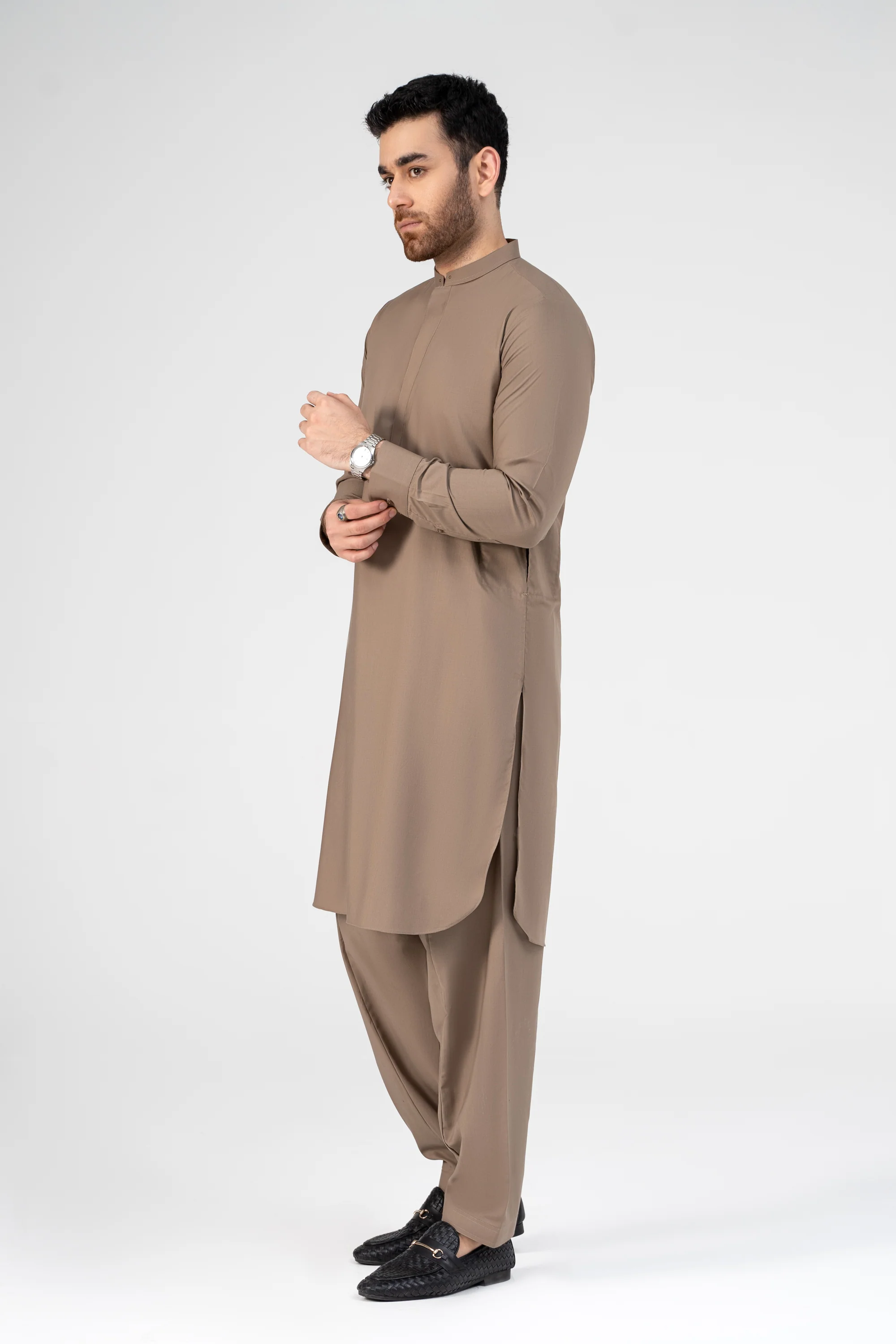 PREMIUM WASH AND WEAR KAMEEZ SHALWAR KHAKI - Image 2