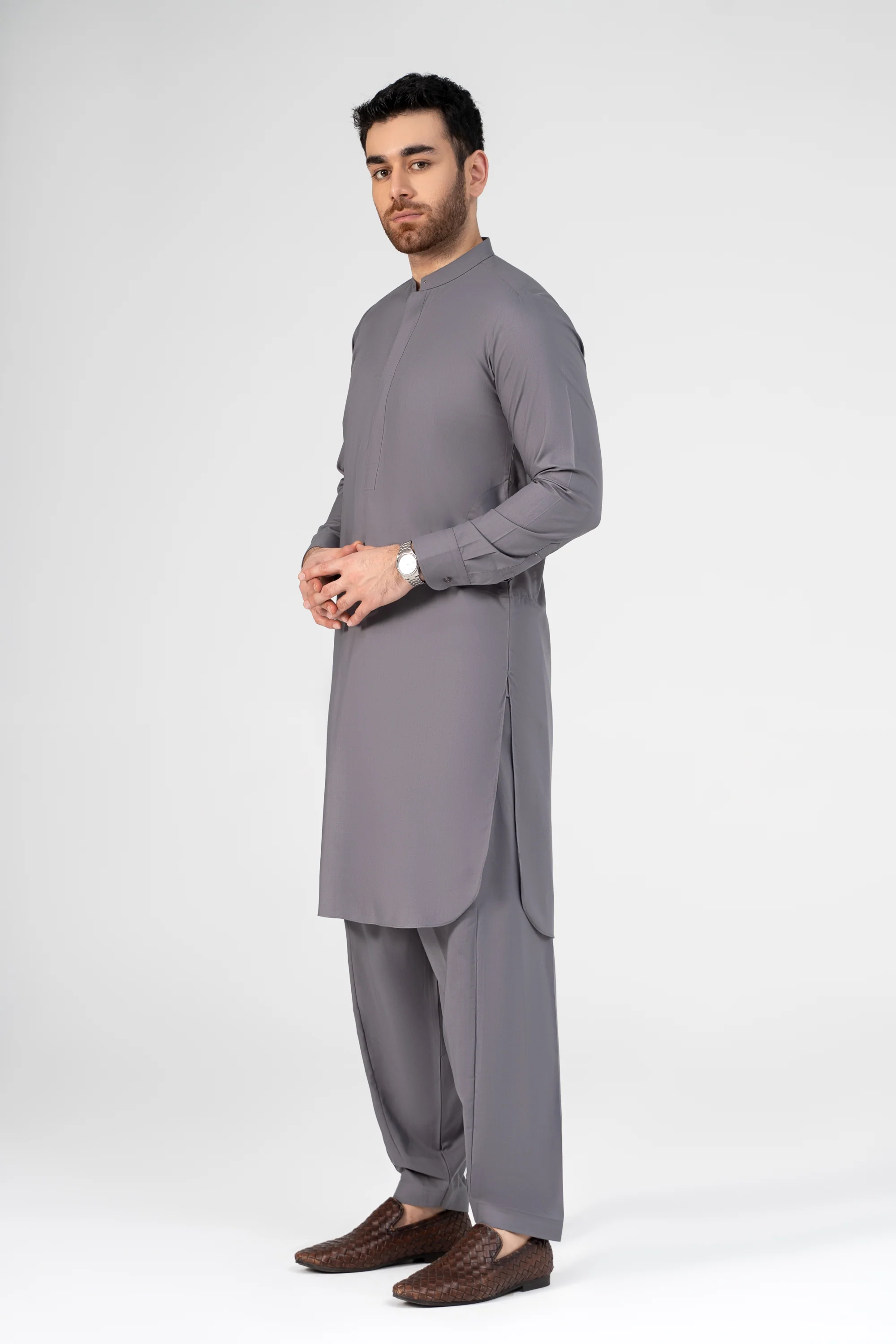 PREMIUM WASH AND WEAR KAMEEZ SHALWAR LIGHT GREY - Image 2