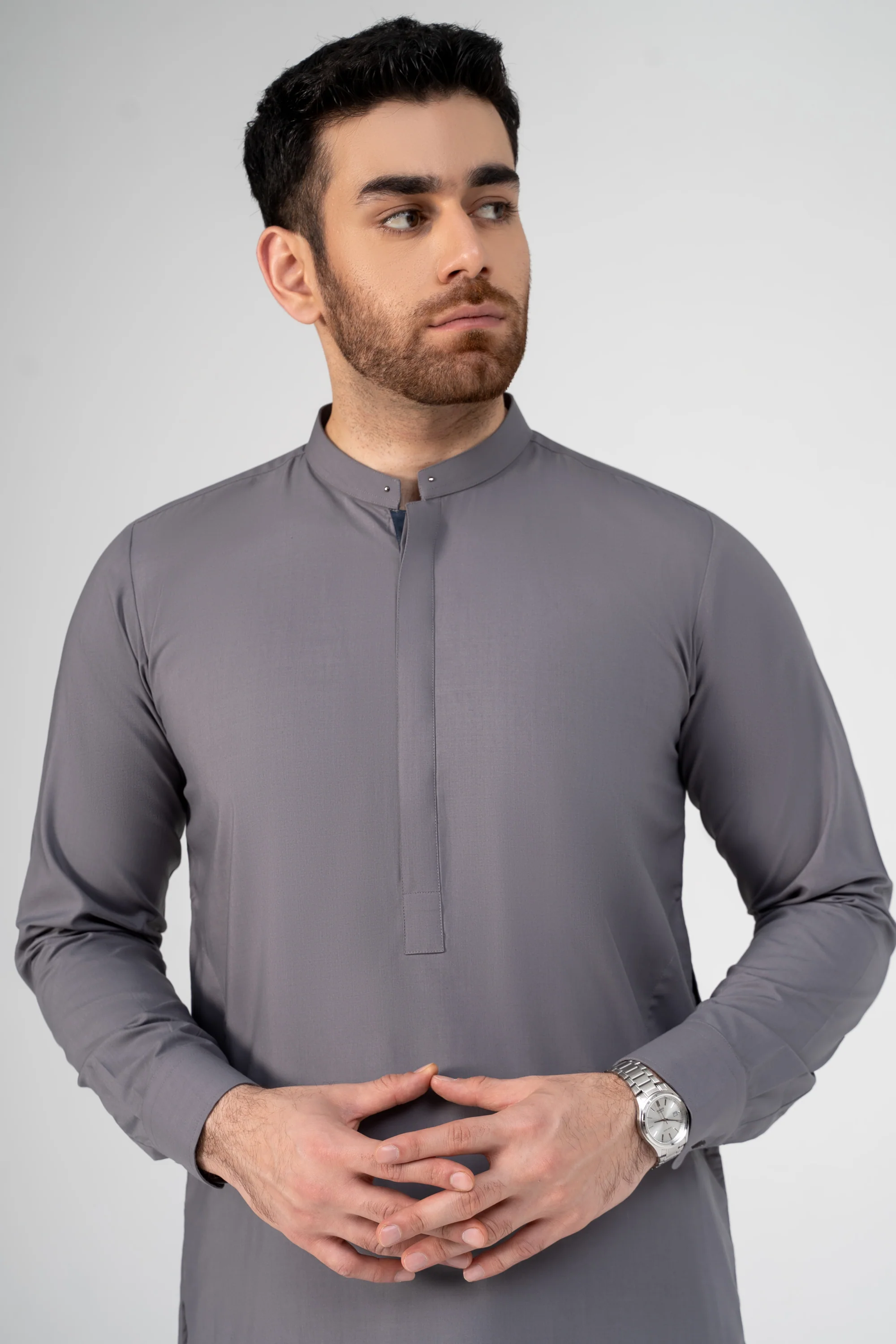 PREMIUM WASH AND WEAR KAMEEZ SHALWAR LIGHT GREY - Image 4