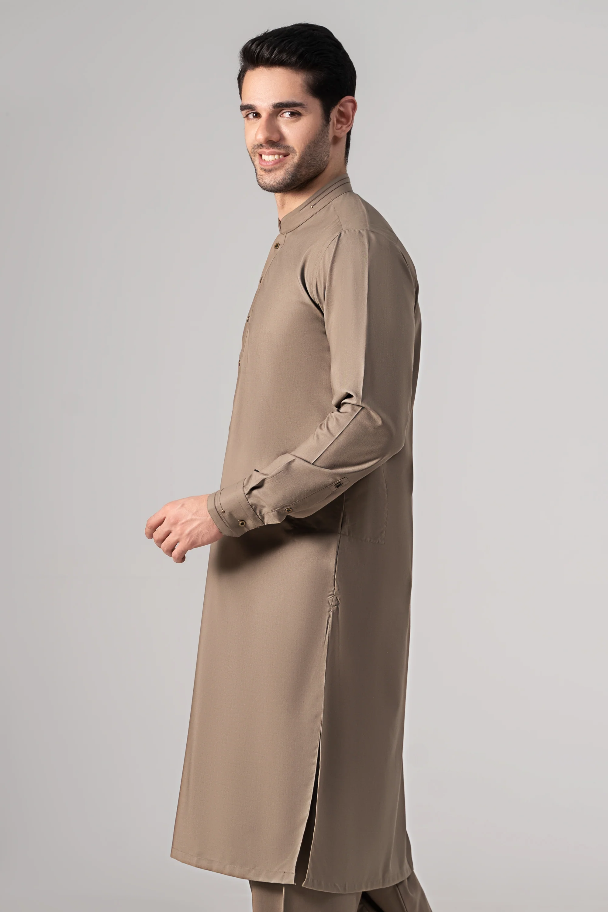 Wash & Wear Kameez Shalwar - PREMIUM COLLECTION MID BROWN - Image 4