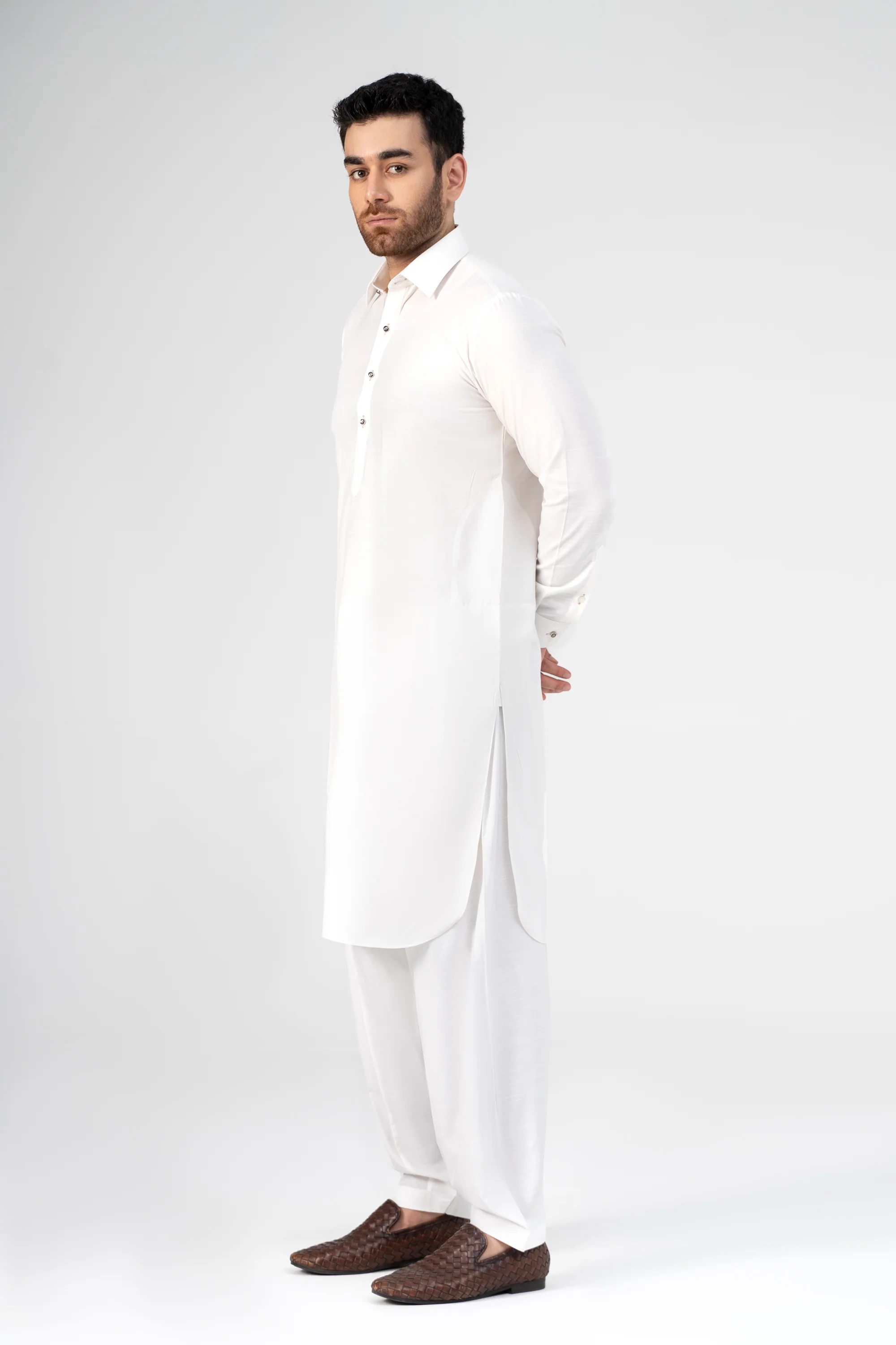 COTTON SLUB KAMEEZ SHALWAR WHITE - Image 2
