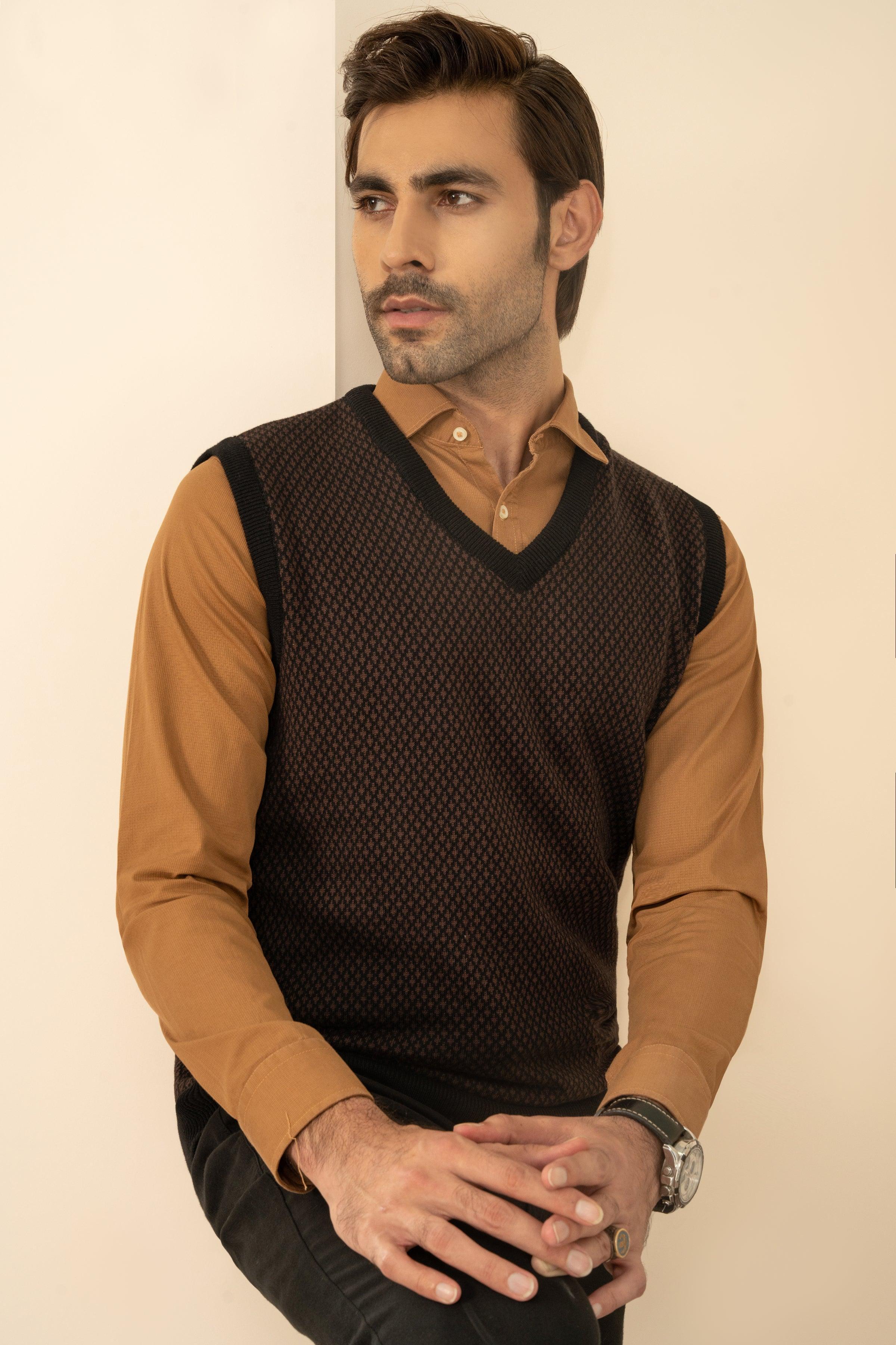 SLEEVELESS SWEATER BLACK BROWN - Image 4