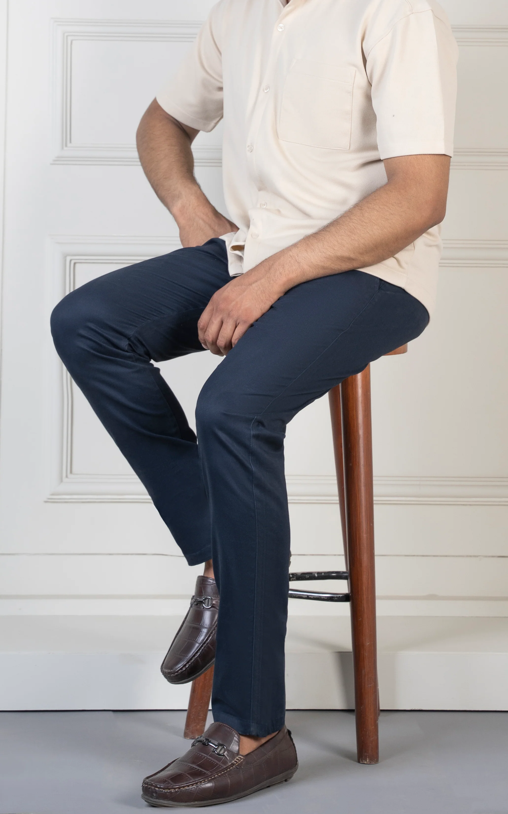 SLIM FIT SATIN PANT NAVY - Image 4