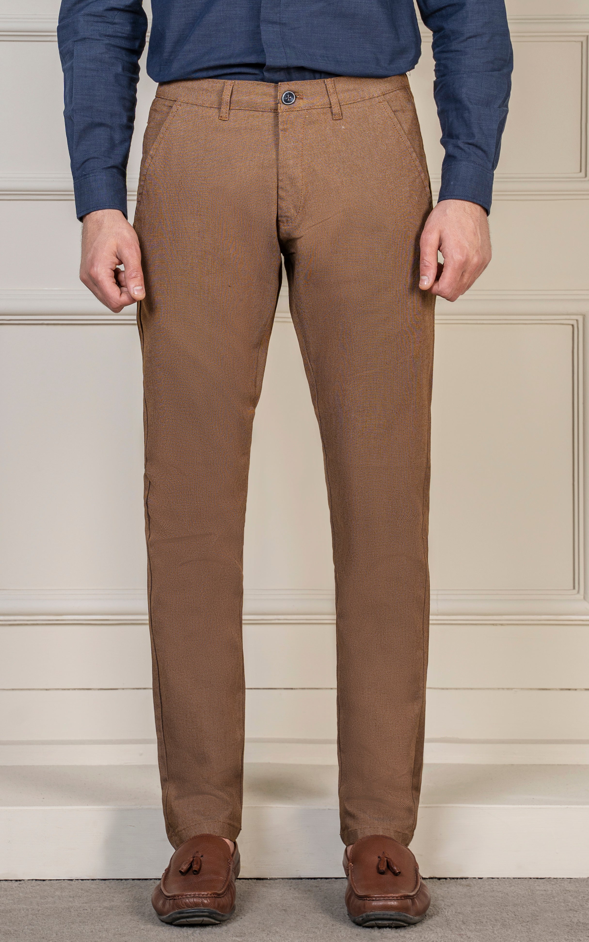SLIM FIT TEXTURED PANT CAMEL - Image 2