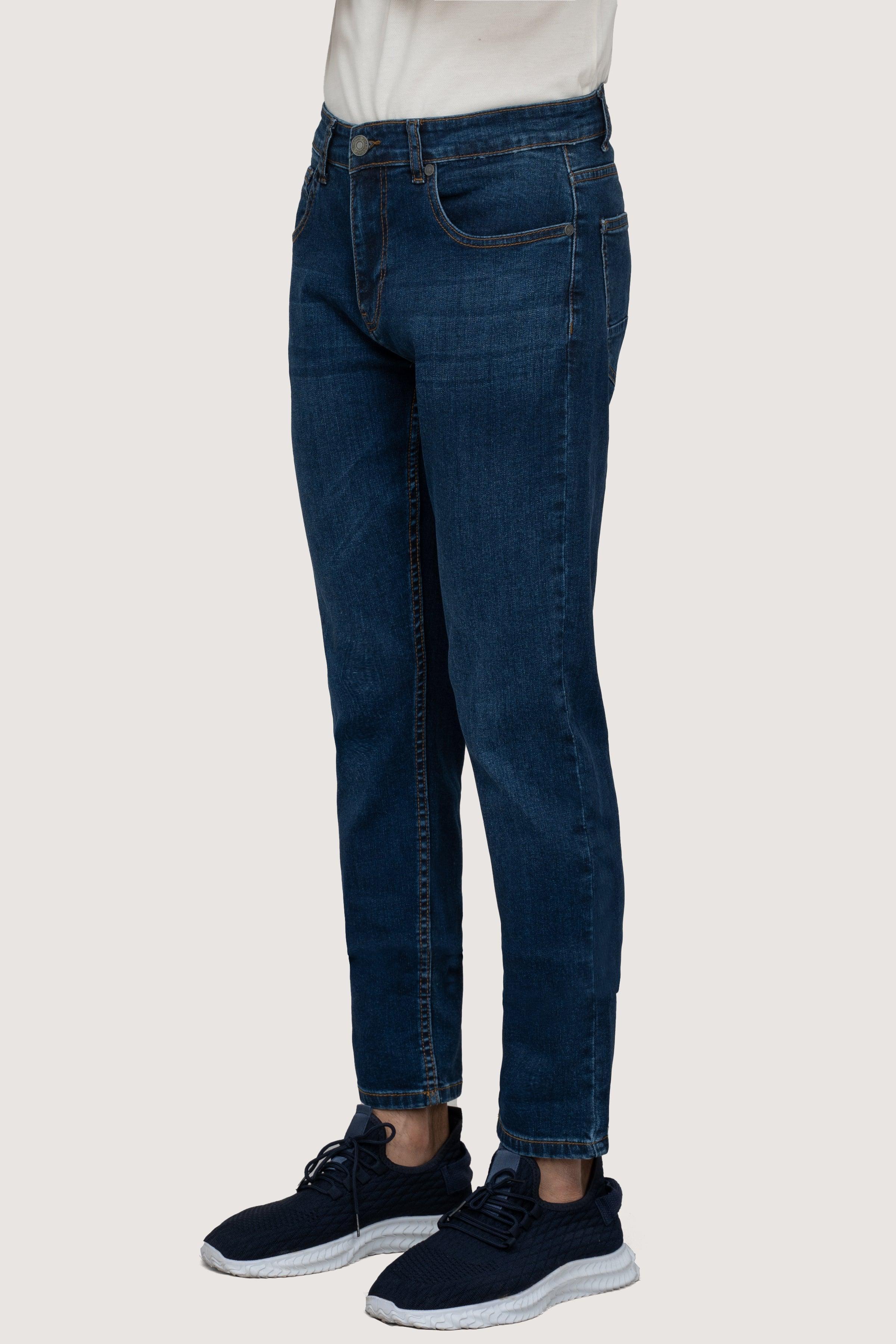 SLIM LEG DENIM JEANS DARK BLUE TINTED