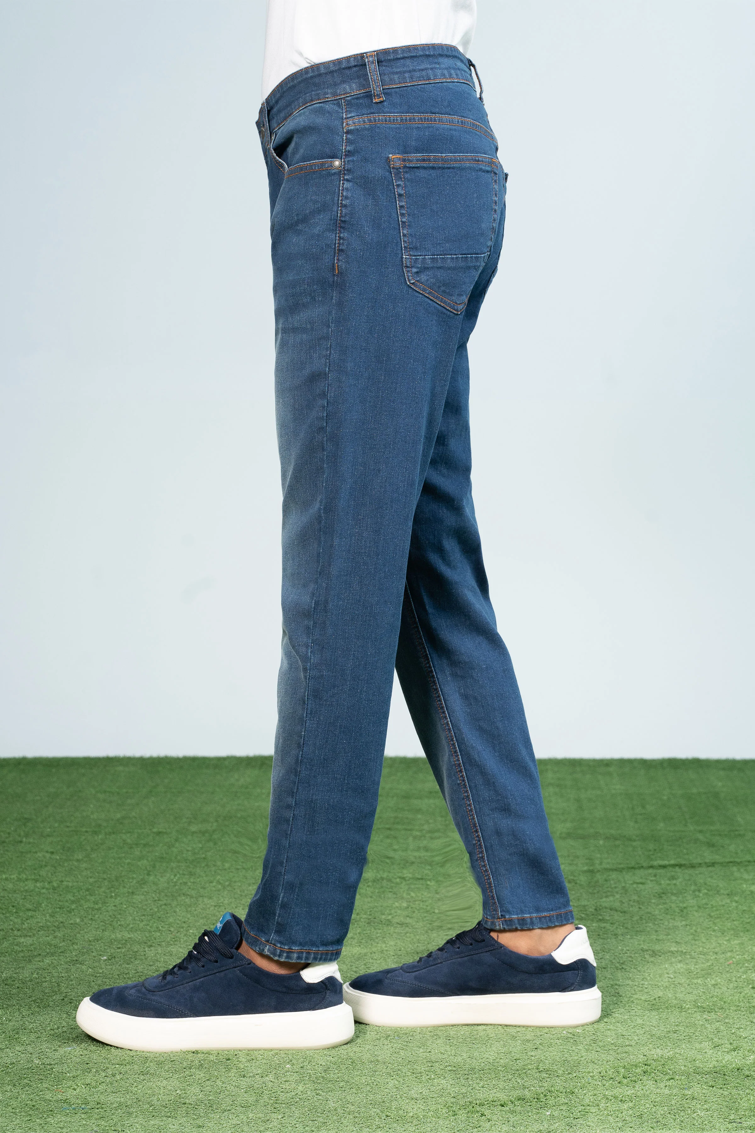 SLIM LEG DENIM JEANS MID BLUE