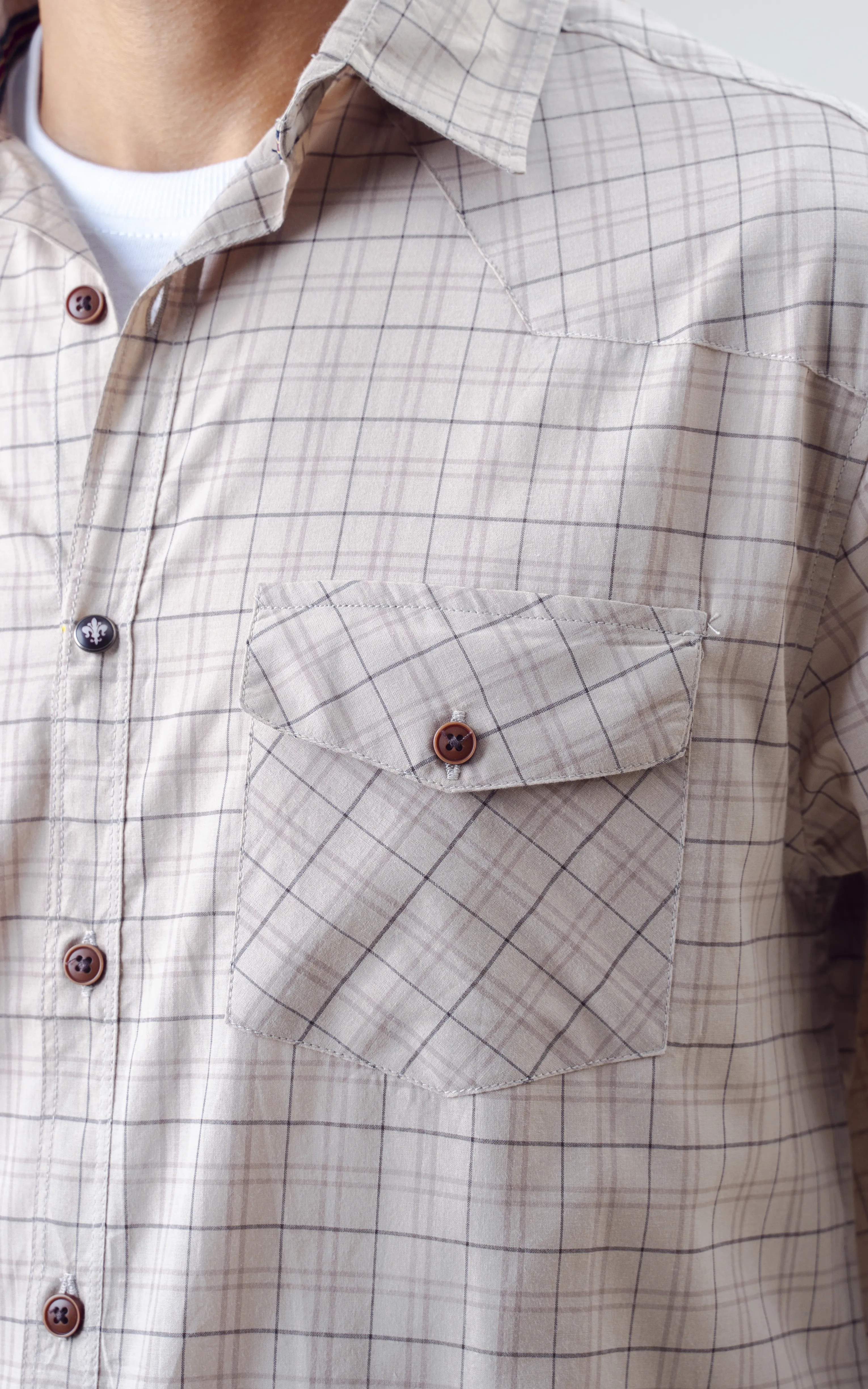 SMART FIT CASUAL SHIRT KHAKI CHECK - Image 3