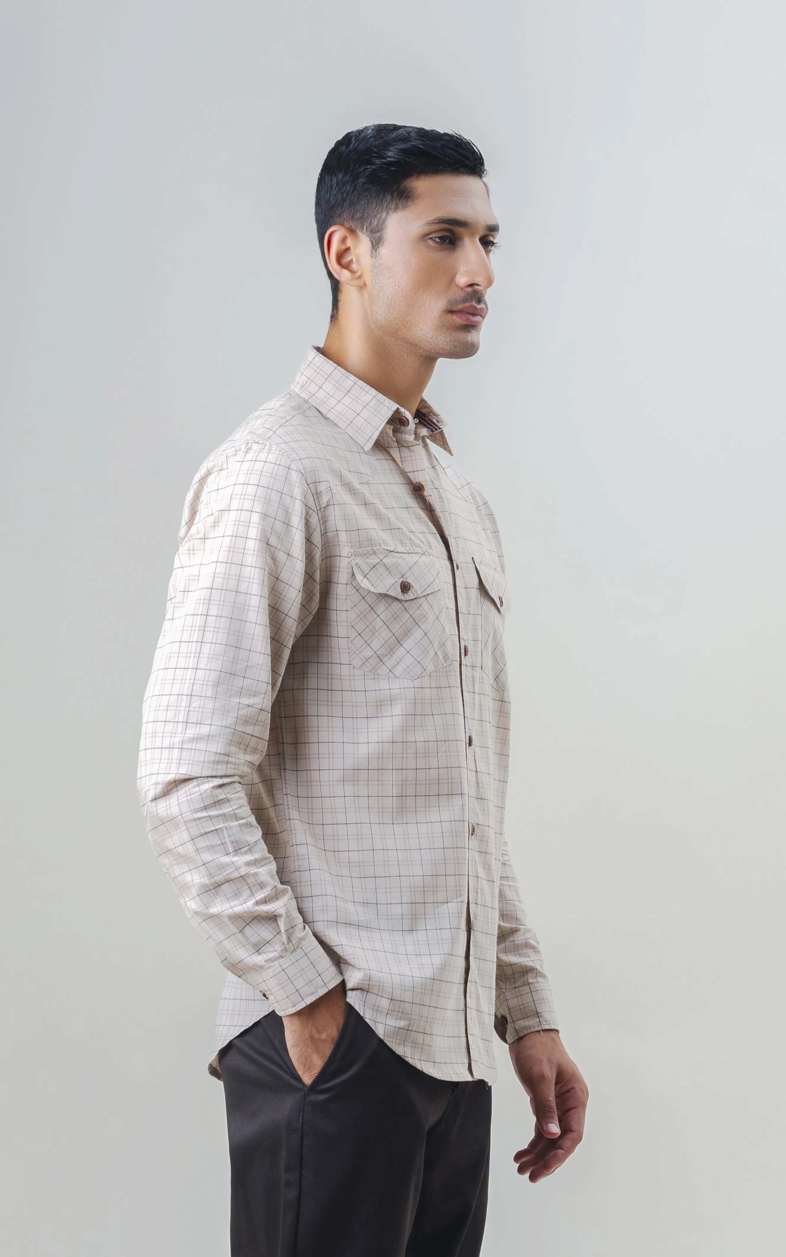 SMART FIT CASUAL SHIRT KHAKI CHECK - Image 4
