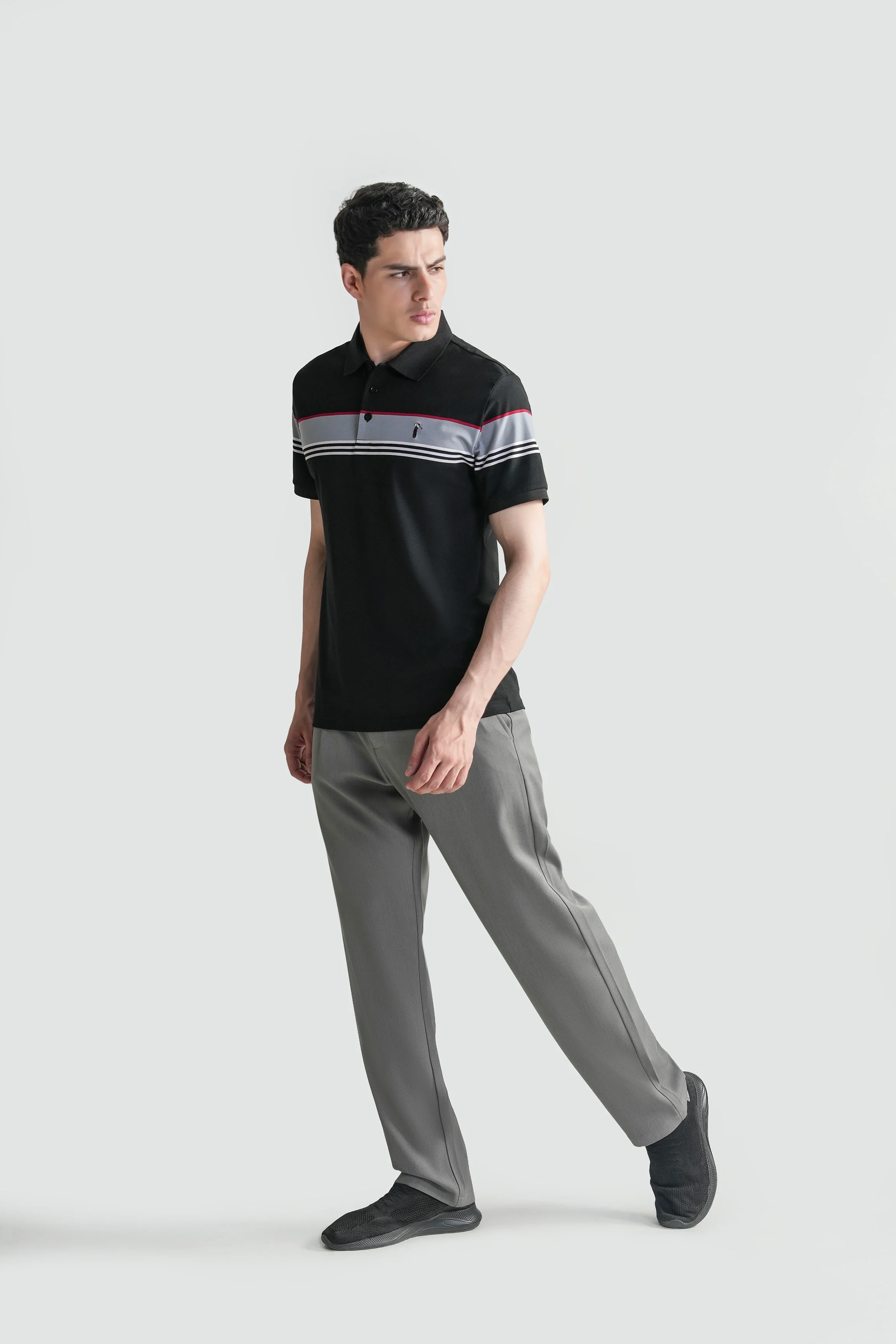 SMART FIT CLASSIC PREMIUM ENGINEER STRIPED POLO SHIRT BLACK - Image 3