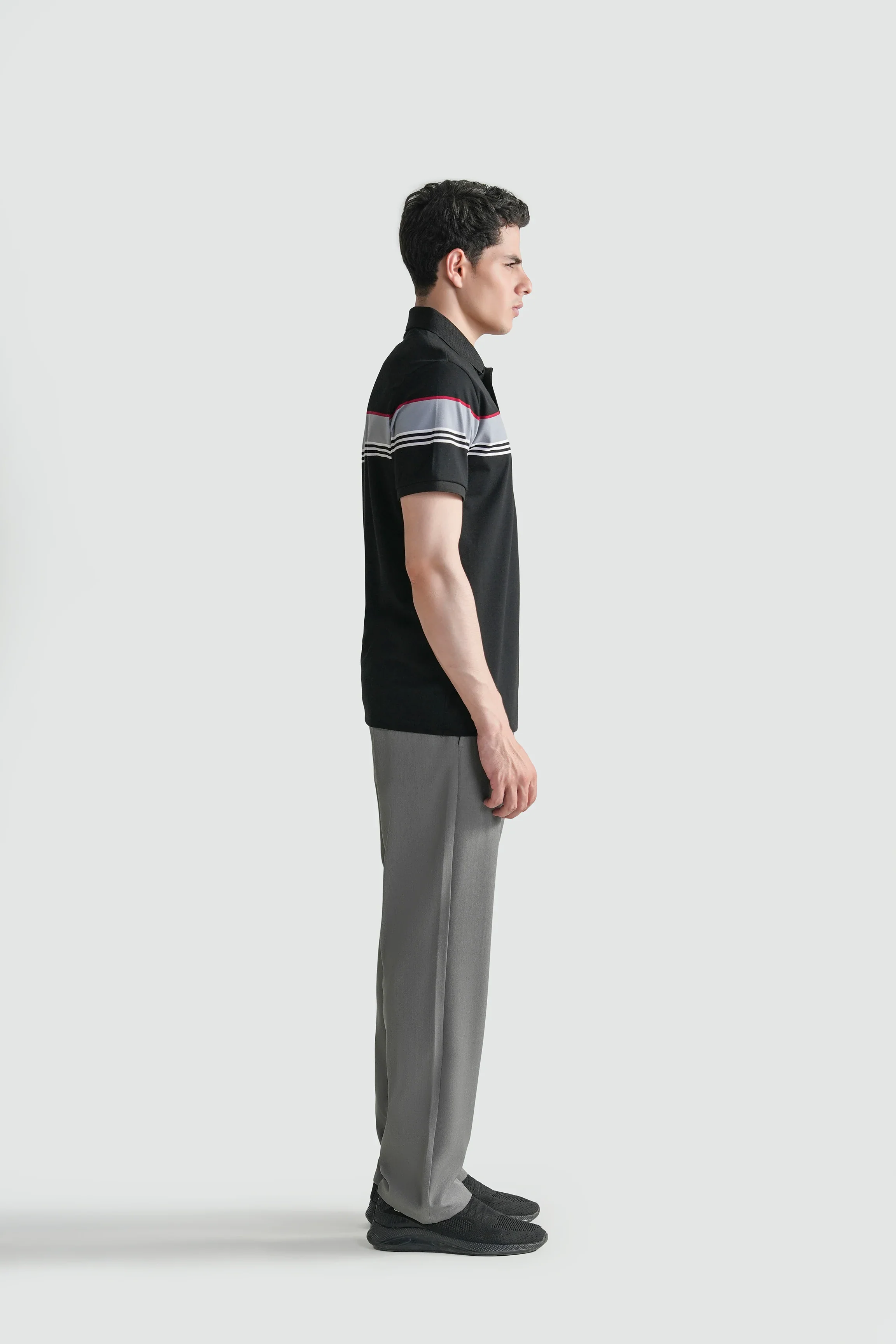 SMART FIT CLASSIC PREMIUM ENGINEER STRIPED POLO SHIRT BLACK - Image 5