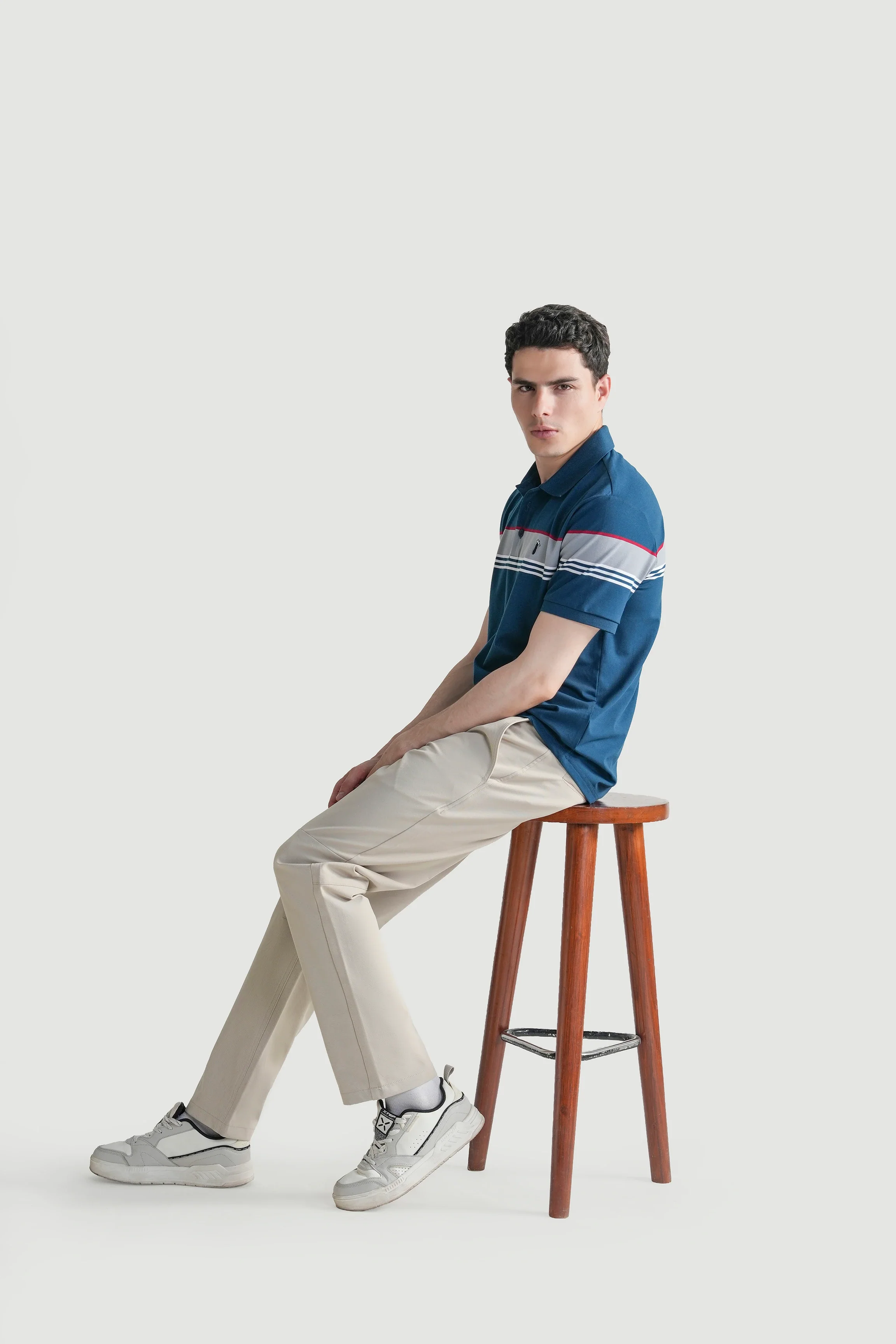 SMART FIT CLASSIC PREMIUM ENGINEER STRIPED POLO SHIRT TEAL - Image 3