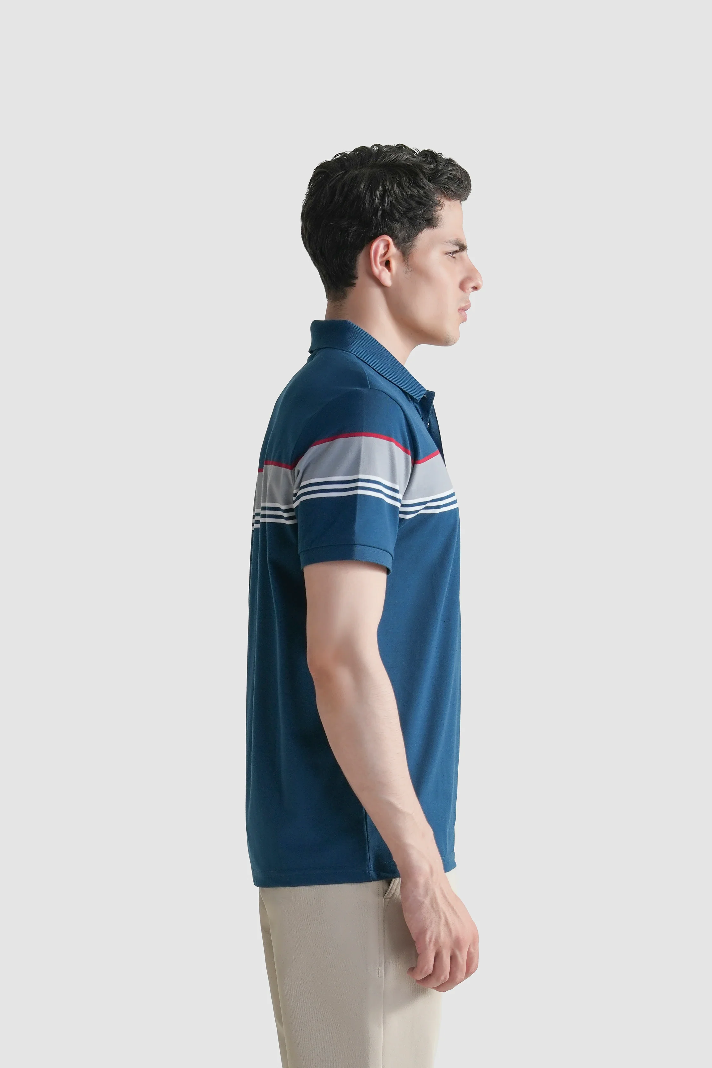 SMART FIT CLASSIC PREMIUM ENGINEER STRIPED POLO SHIRT TEAL - Image 5