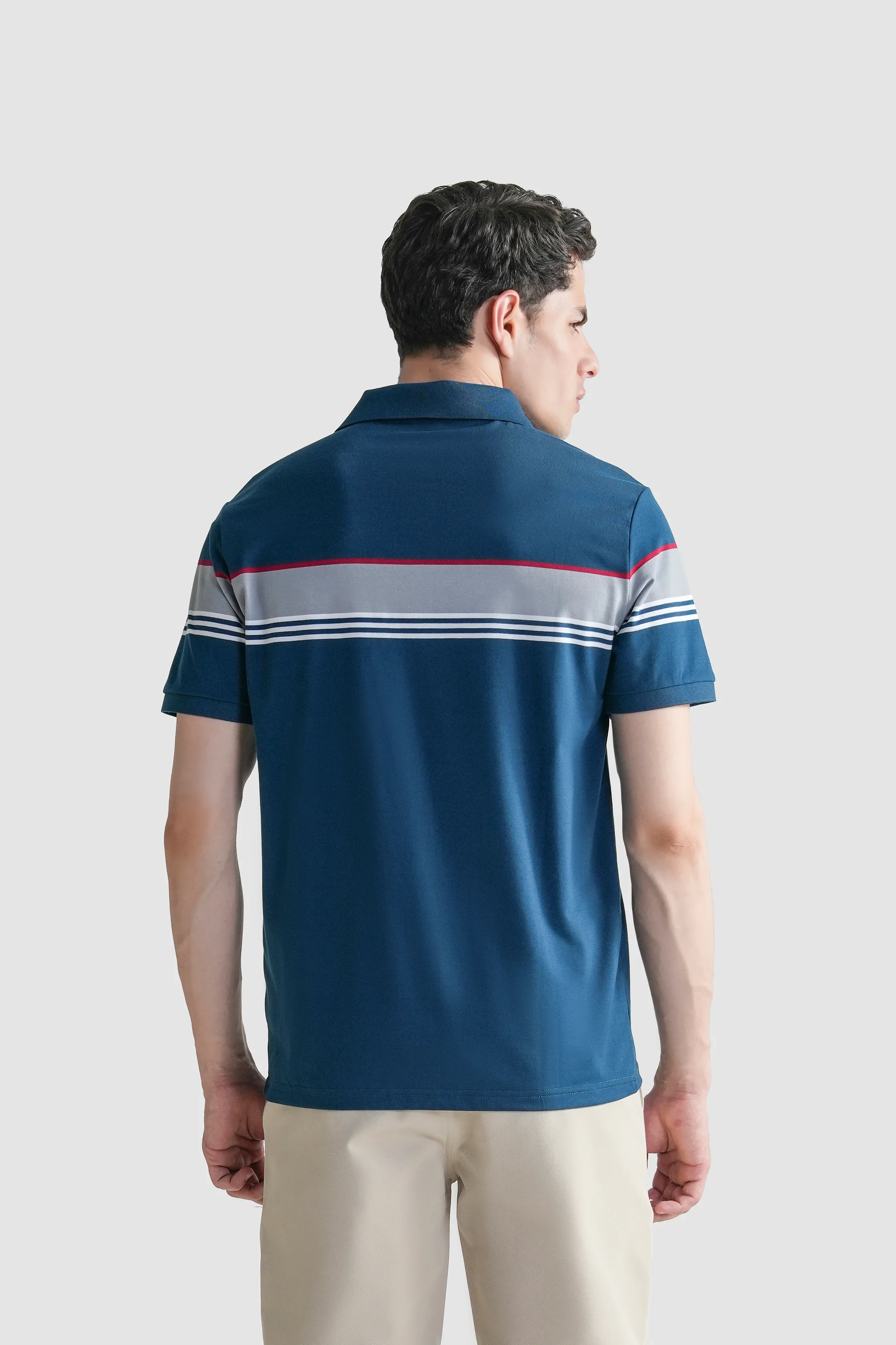 SMART FIT CLASSIC PREMIUM ENGINEER STRIPED POLO SHIRT TEAL - Image 7