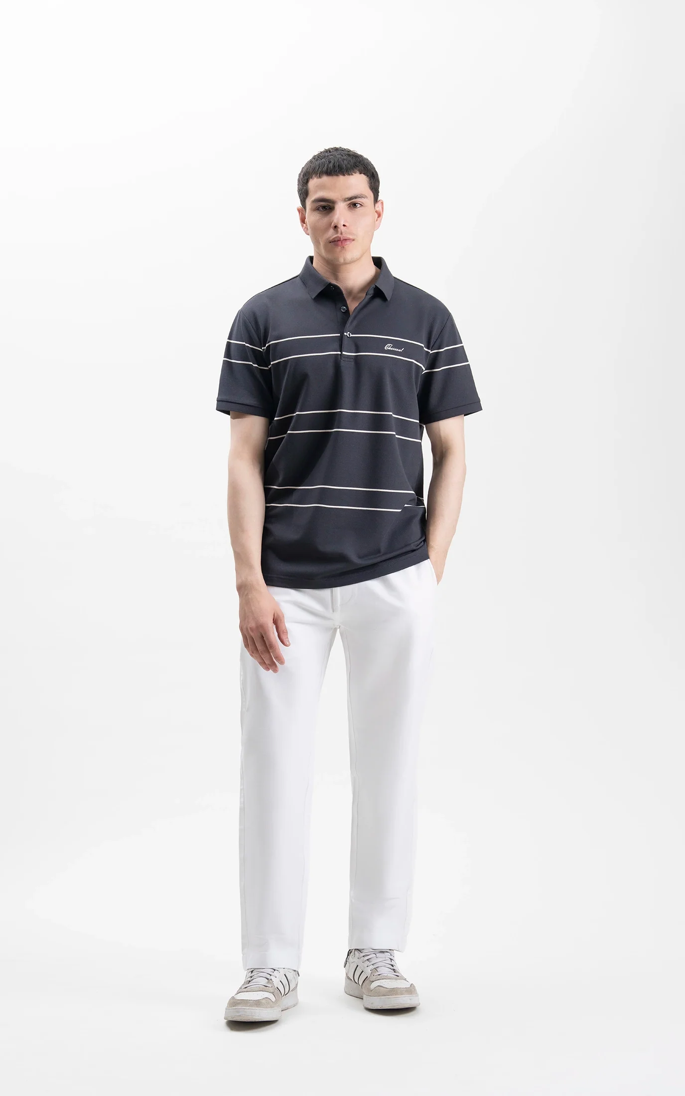 SMART FIT CLASSIC PREMIUM STRIPED POLO SHIRT DARK GREY