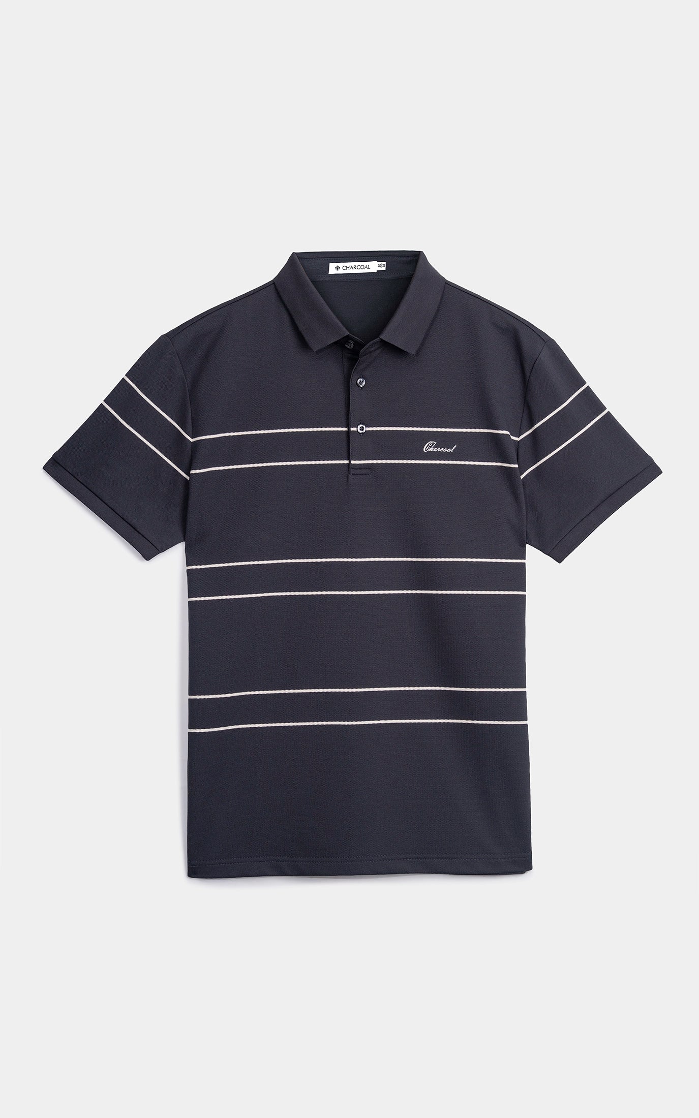 SMART FIT CLASSIC PREMIUM STRIPED POLO SHIRT DARK GREY - Image 2