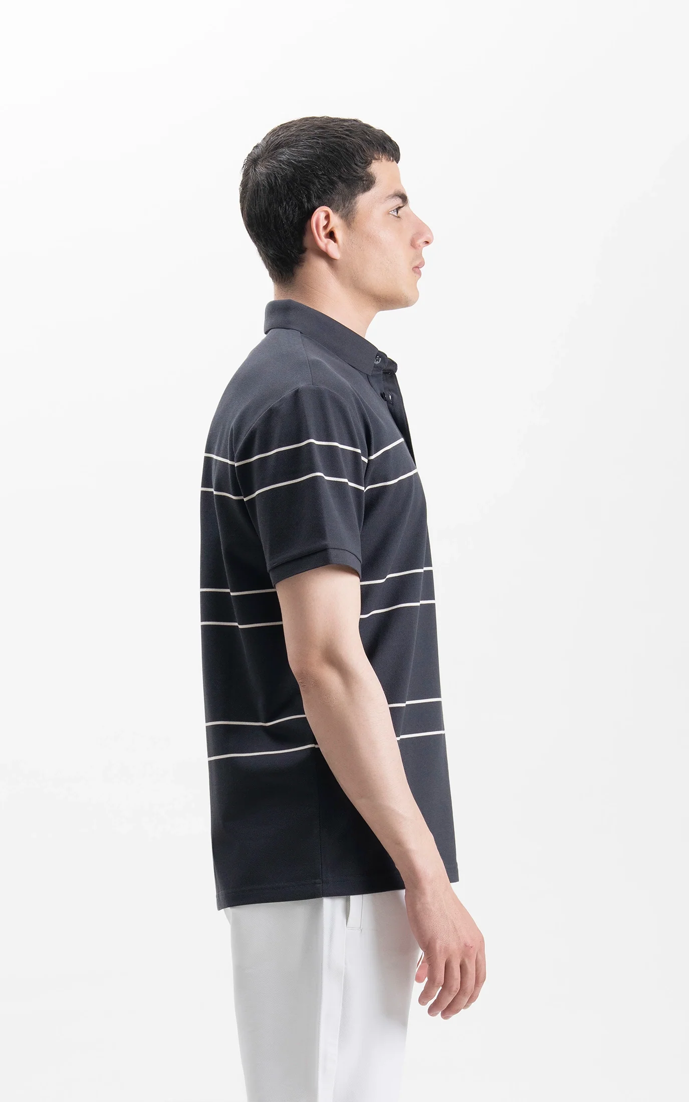 SMART FIT CLASSIC PREMIUM STRIPED POLO SHIRT DARK GREY - Image 6