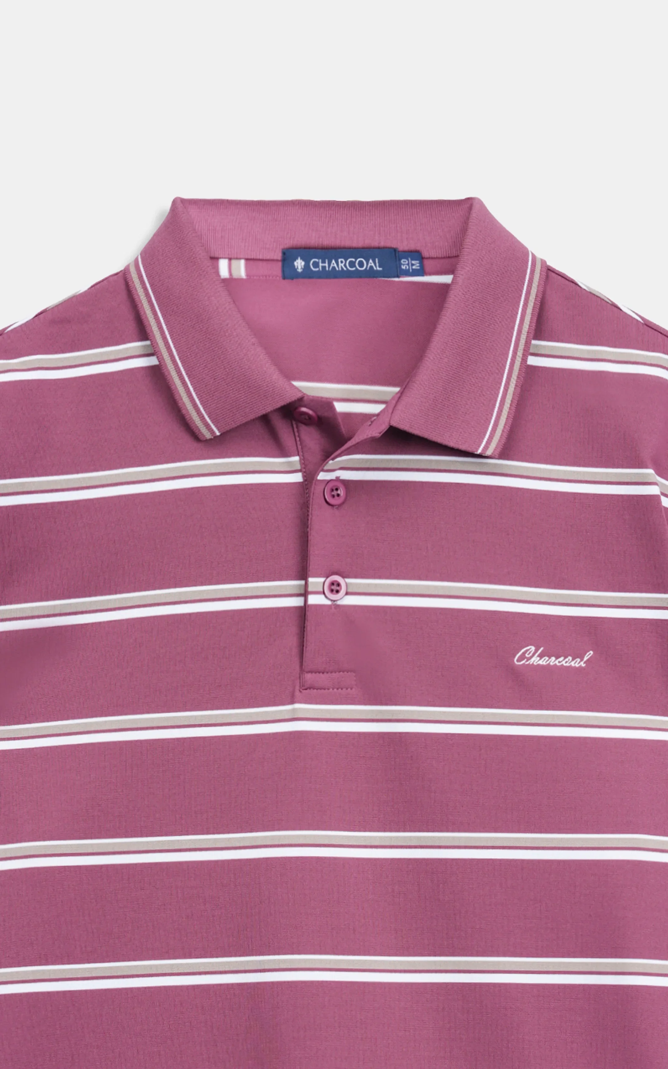 SMART FIT CLASSIC PREMIUM STRIPED POLO SHIRT BURGUNDY - Image 4