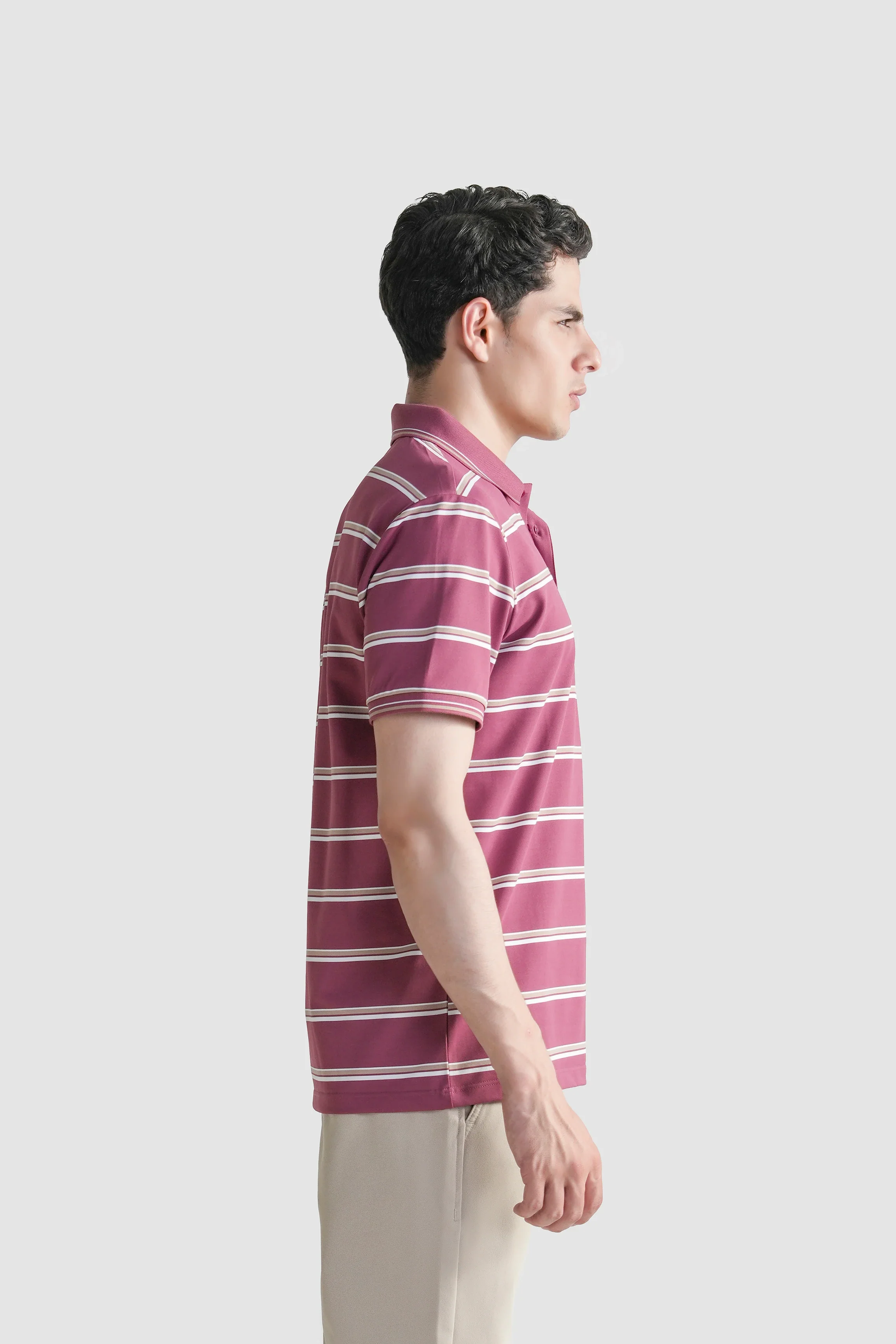 SMART FIT CLASSIC PREMIUM STRIPED POLO SHIRT BURGUNDY - Image 5