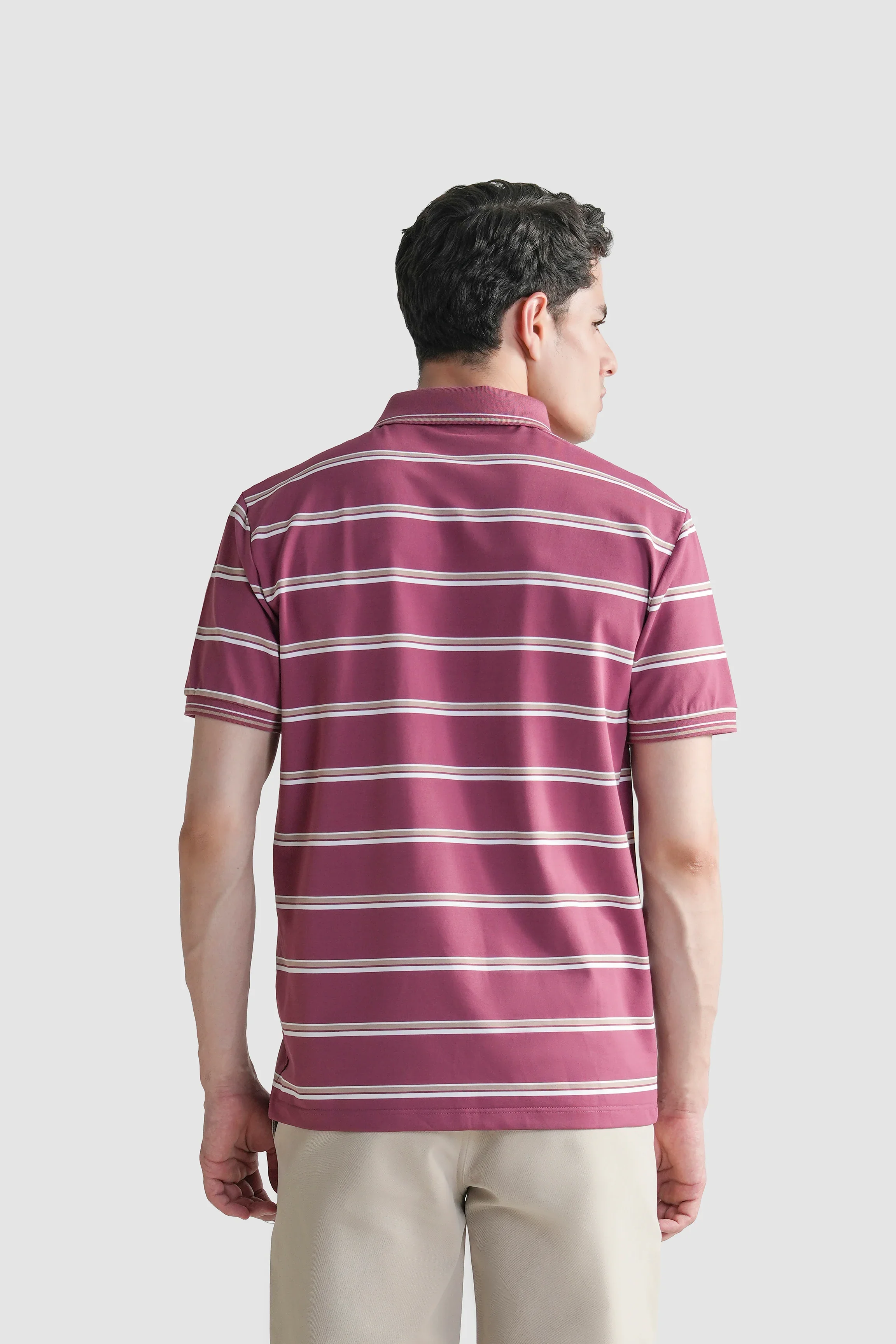 SMART FIT CLASSIC PREMIUM STRIPED POLO SHIRT BURGUNDY - Image 7