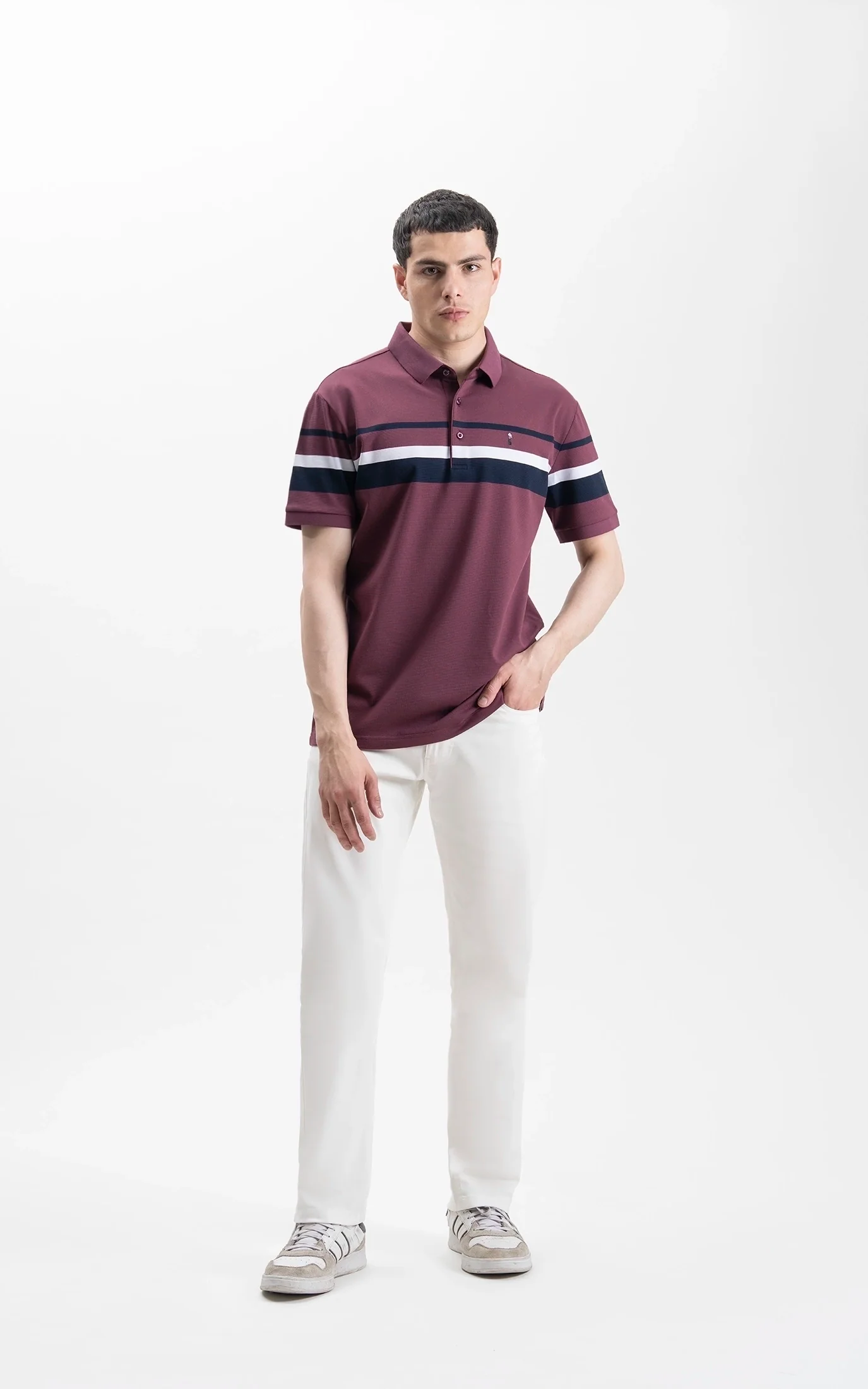 SMART FIT CLASSIC PREMIUM STRIPED POLO SHIRT PURPLE