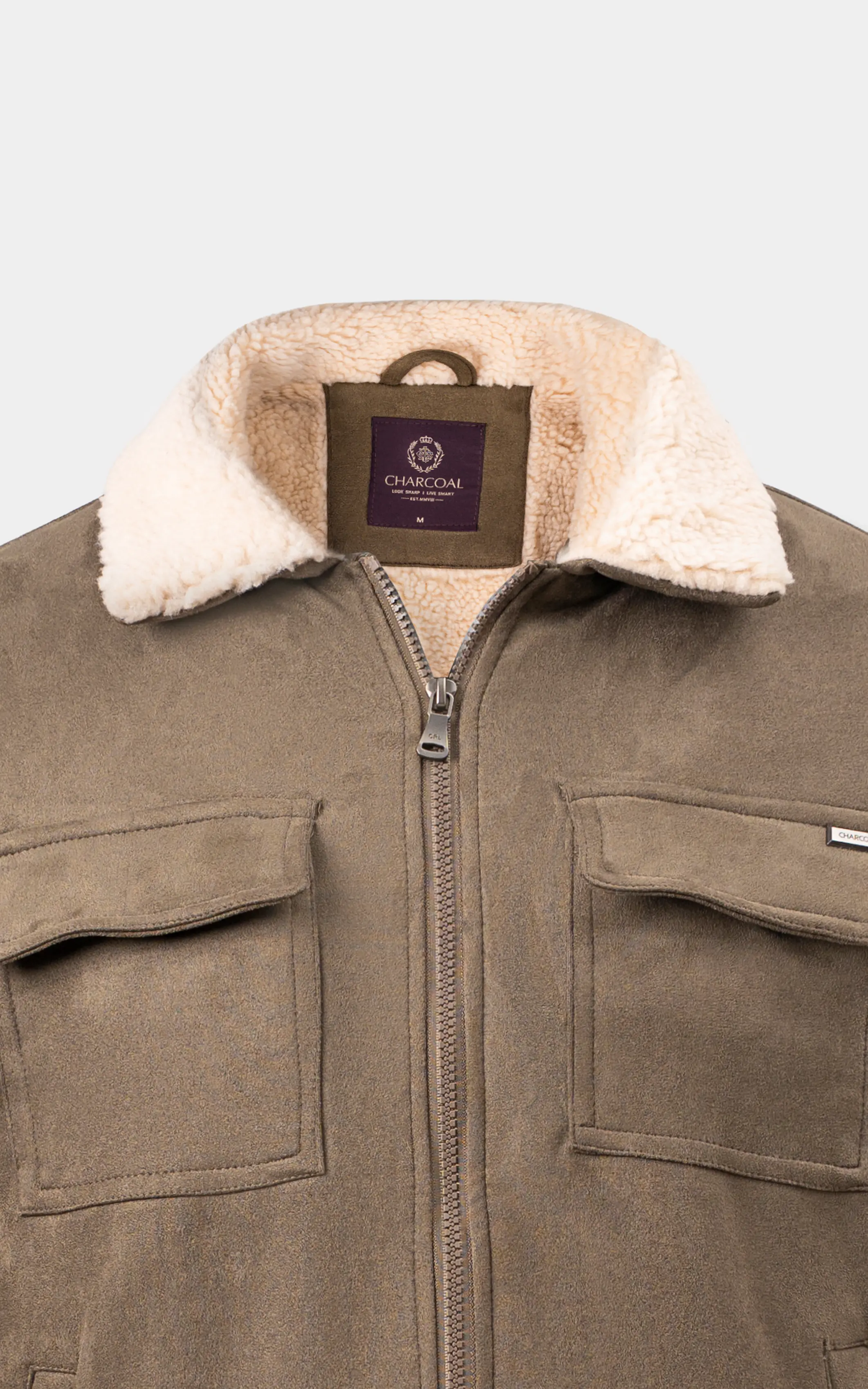 SMART FIT FULLSLEEVE FUR COLLAR SUEDE JACKET OLIVE - Image 2