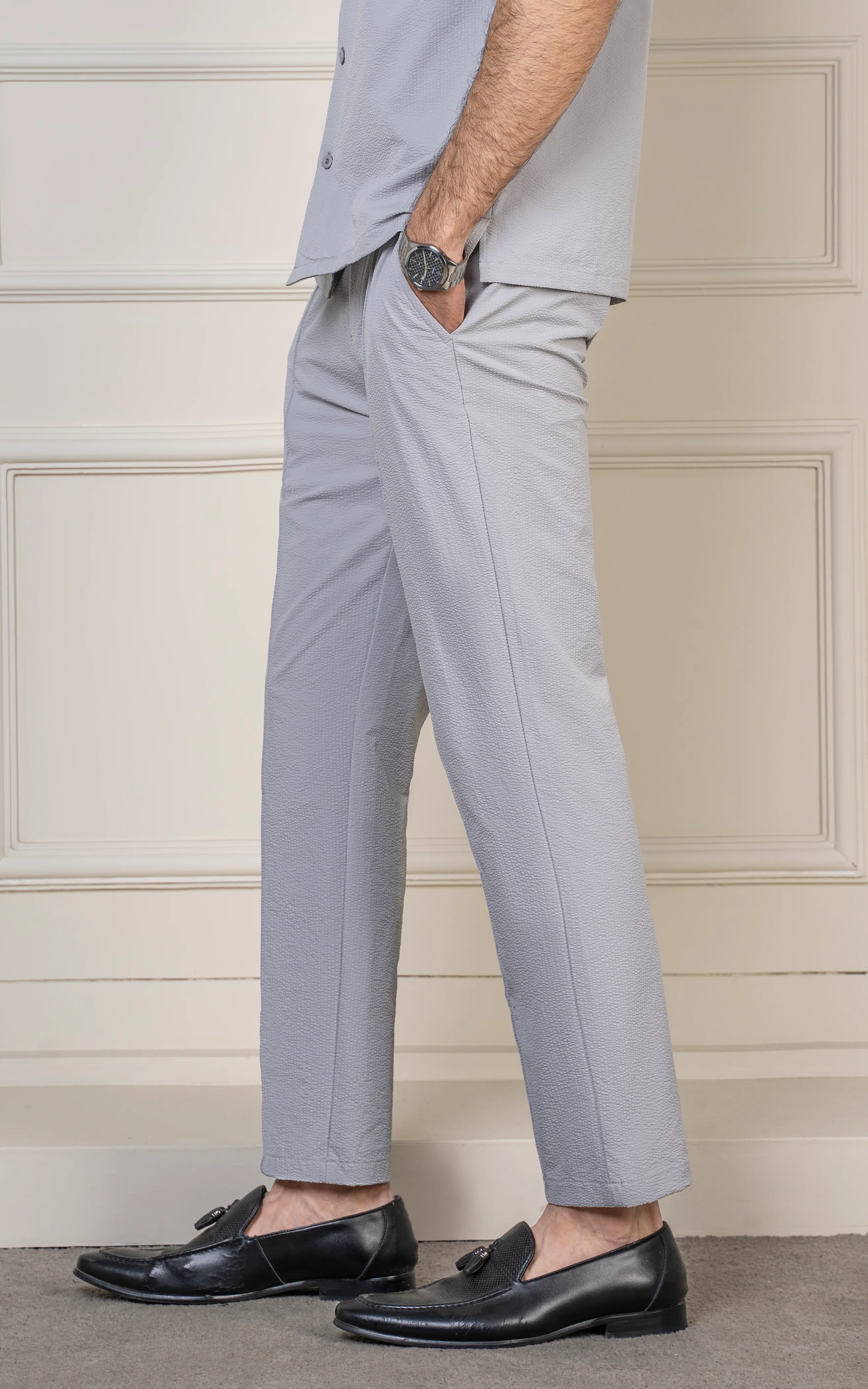 SMART FIT TEXTURED JOGGER TROUSER LIGHT GREY